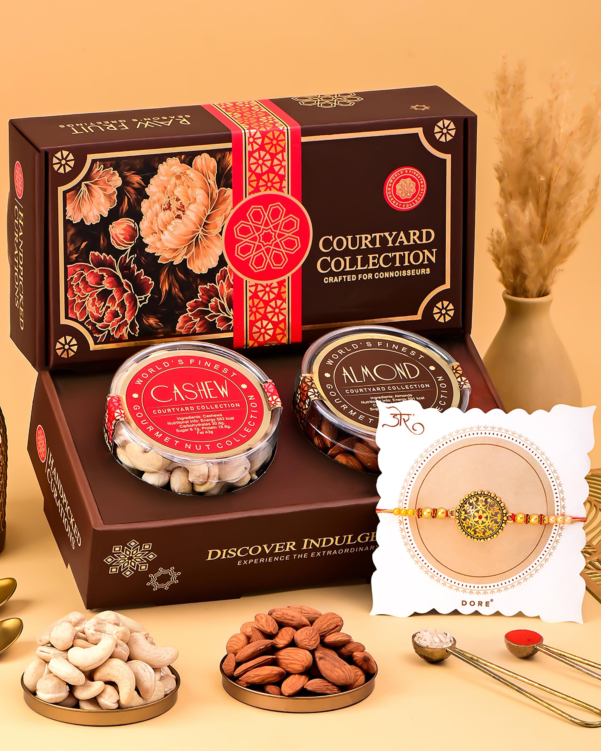 Hyperfoods® Rakhi With Dry Fruits 250g RawFruit Courtyard Collection Pack of 2 Dry Fruits Gift Box Rakhi Combo Set for Brother DryFruits Gift Pack Dryfruit Box for Gift Hamper
