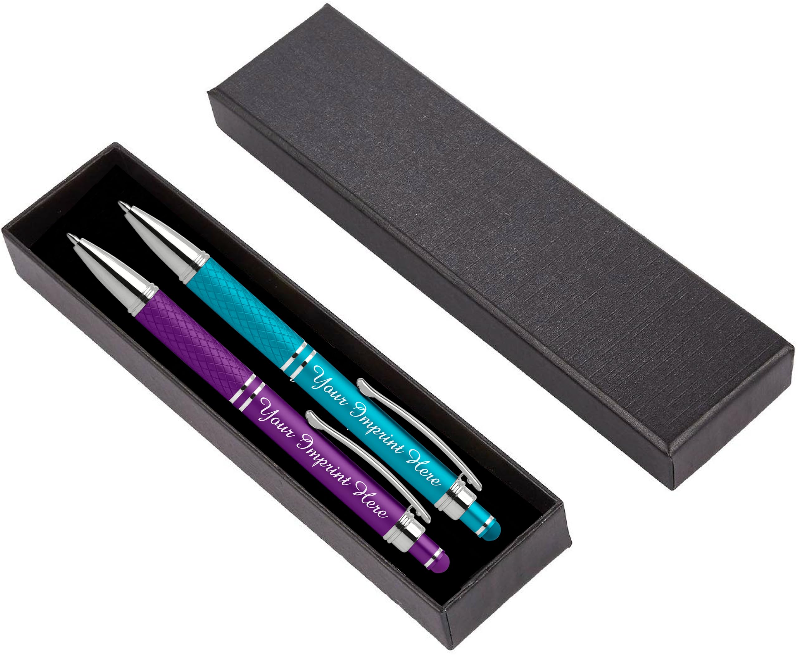 ExpressDesigns Custom Engraved Personalized Pen Gift Set - 2 Pack of Soft Touch Metal Ballpoint Pens with Gripper & Gift Box - Luxury Customized Pens