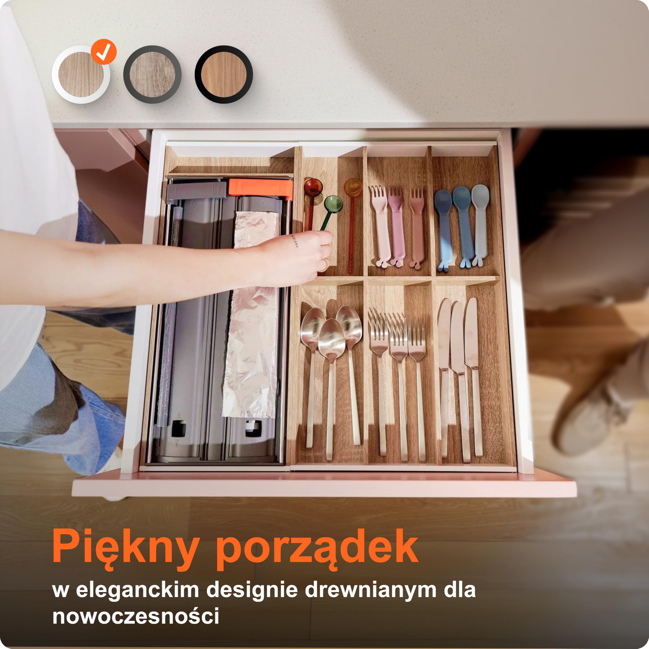blum AMBIA-LINE wkład na sztućce | premium organizer szuflady do nowoczesnych kuchni i mebli | porządkuje sztućce | z nóżkami antypoślizgowymi | 47 × 30 × 5 cm | Dąb Bardolino