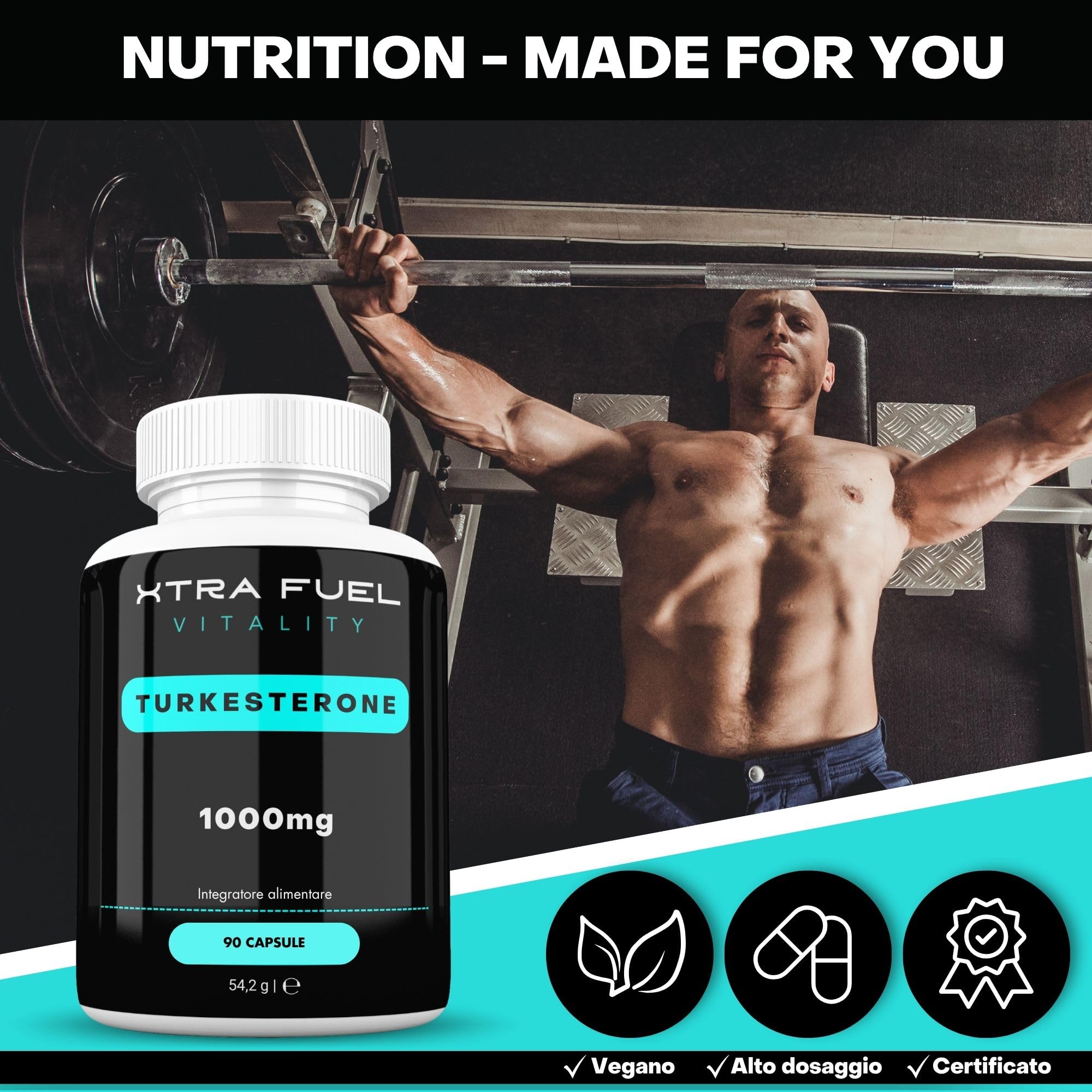 Premium Turk. Capsule - 1000 mg di dose giornaliera - 90 capsule (dose elevata) - Estratto naturale e testato in laboratorio - Popolare per il bodybuilding e l'allenamento con i pesi