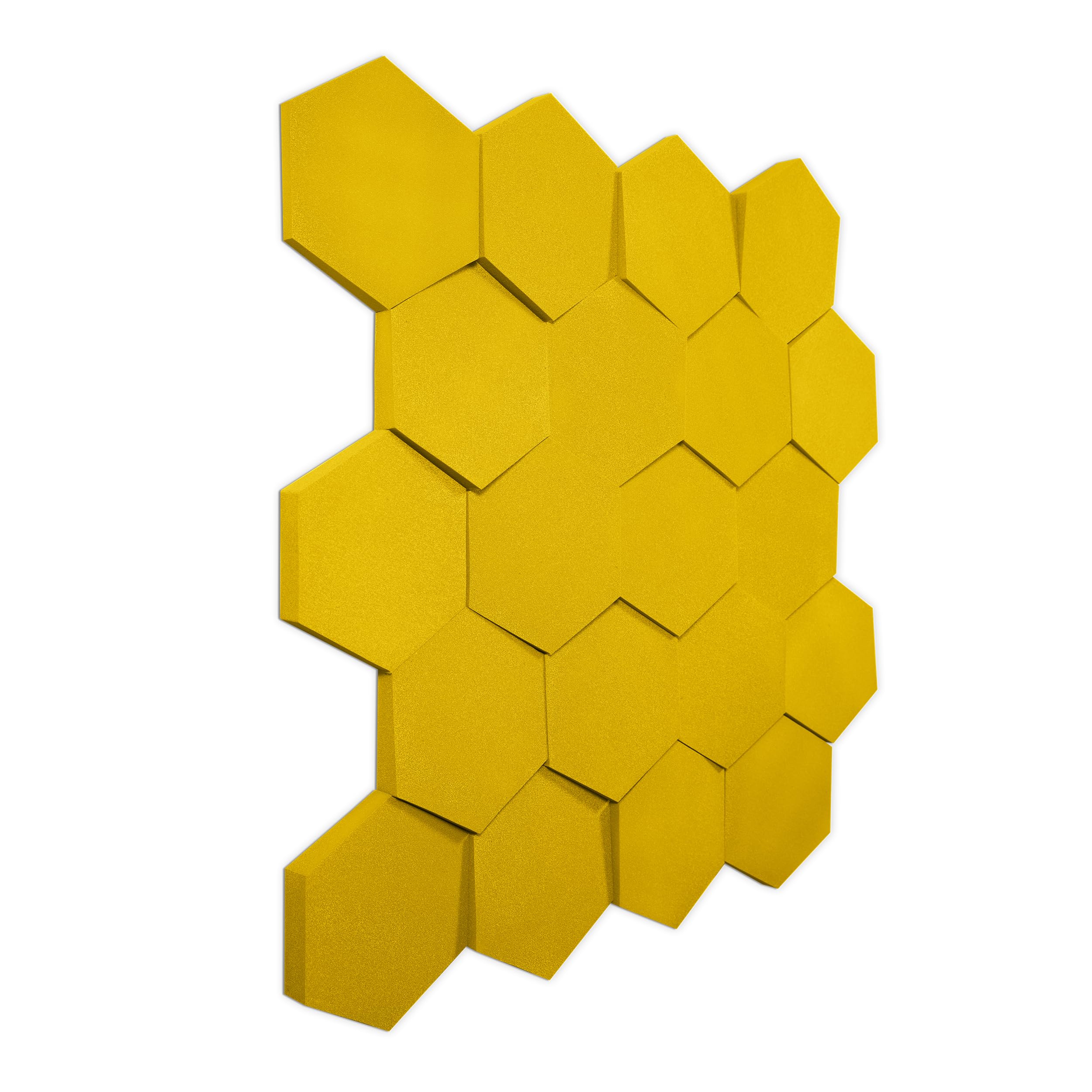 Keyhelm Pannelli Fonoassorbenti Esagonali 3D, Pacco da 20 (1m²), Correzione Acustica Medio-Alte Frequenze, per Studi di Registrazione (RAL 1018 Giallo Zinco)