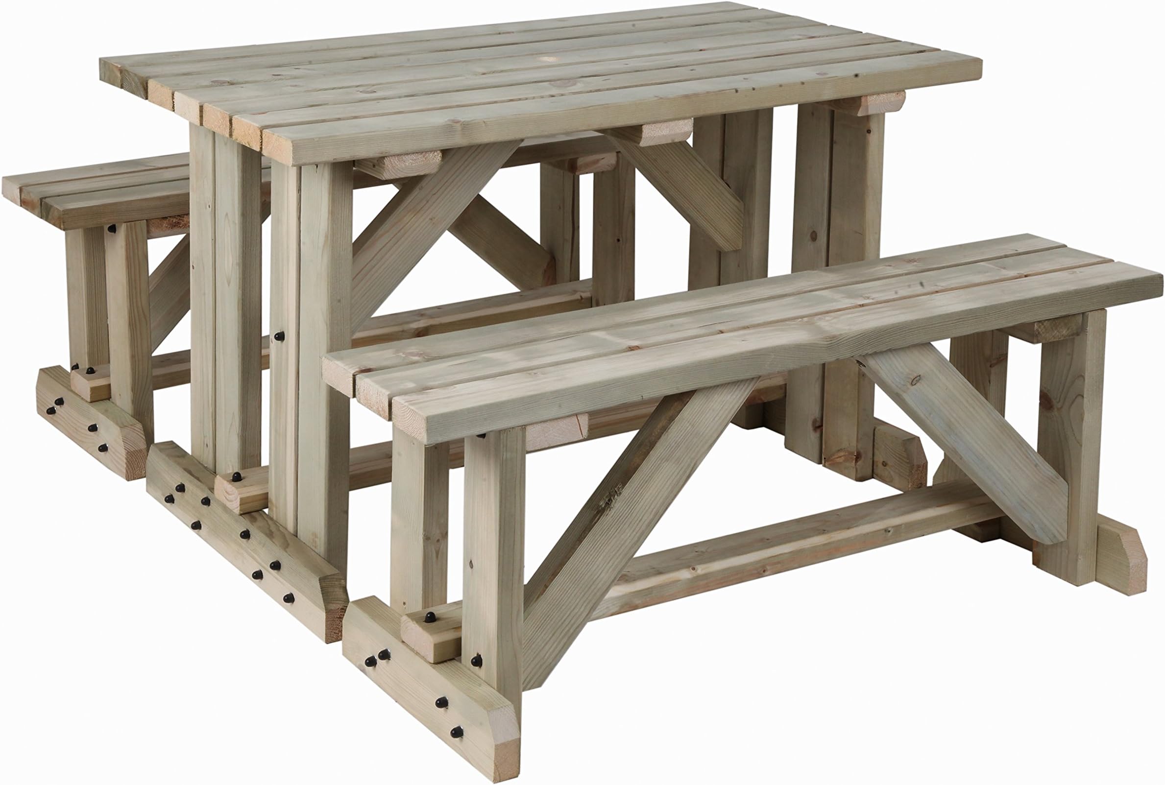 4ft/1.2m Picnic Table & Seats Set - Walk-In Style - Hand Made - Heavy Duty Wooden - Pressure Treated Timber