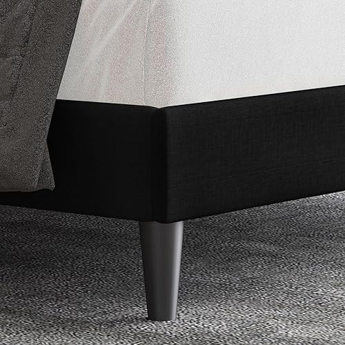 Miniatura 8 de Allewie Base de cama tapizada de tamaño matrimonial con cabecera ajustable, botón acolchonado, soporte de listones de madera, fácil montaje, color