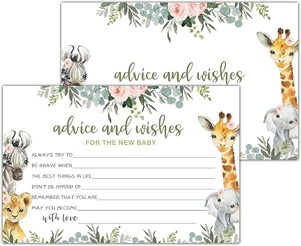 Yuansail Jungle Animals Baby Shower Greeting Card, 25 Cards with Baby Advice, 4x6 inches, Cardstock, Unisex-Adults, JYK 003