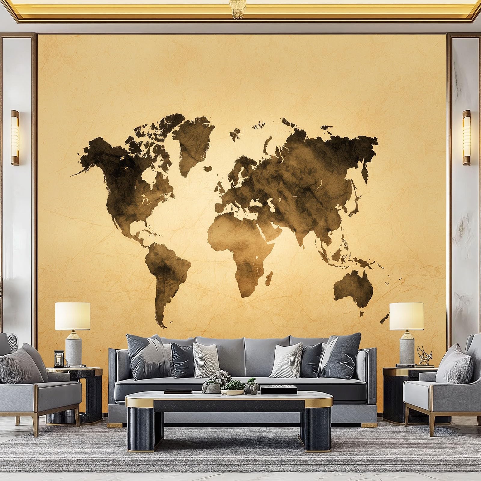 Tapeta Salon Mapa Świata Retro 350 x 256 cm Mural Plakat 3D Duża Sztuka 3D, Fototapeta Dekoracja do sypialni, jadalni, kuchni