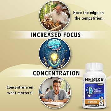 NERIXA Memory Brain Support Supplement (30ct) - Clinically Tested to Support Memory, Mental Clarity, Concentration, Focus - 10 Essential Factors, Phosphatidylserine Complex (30 Capsules)