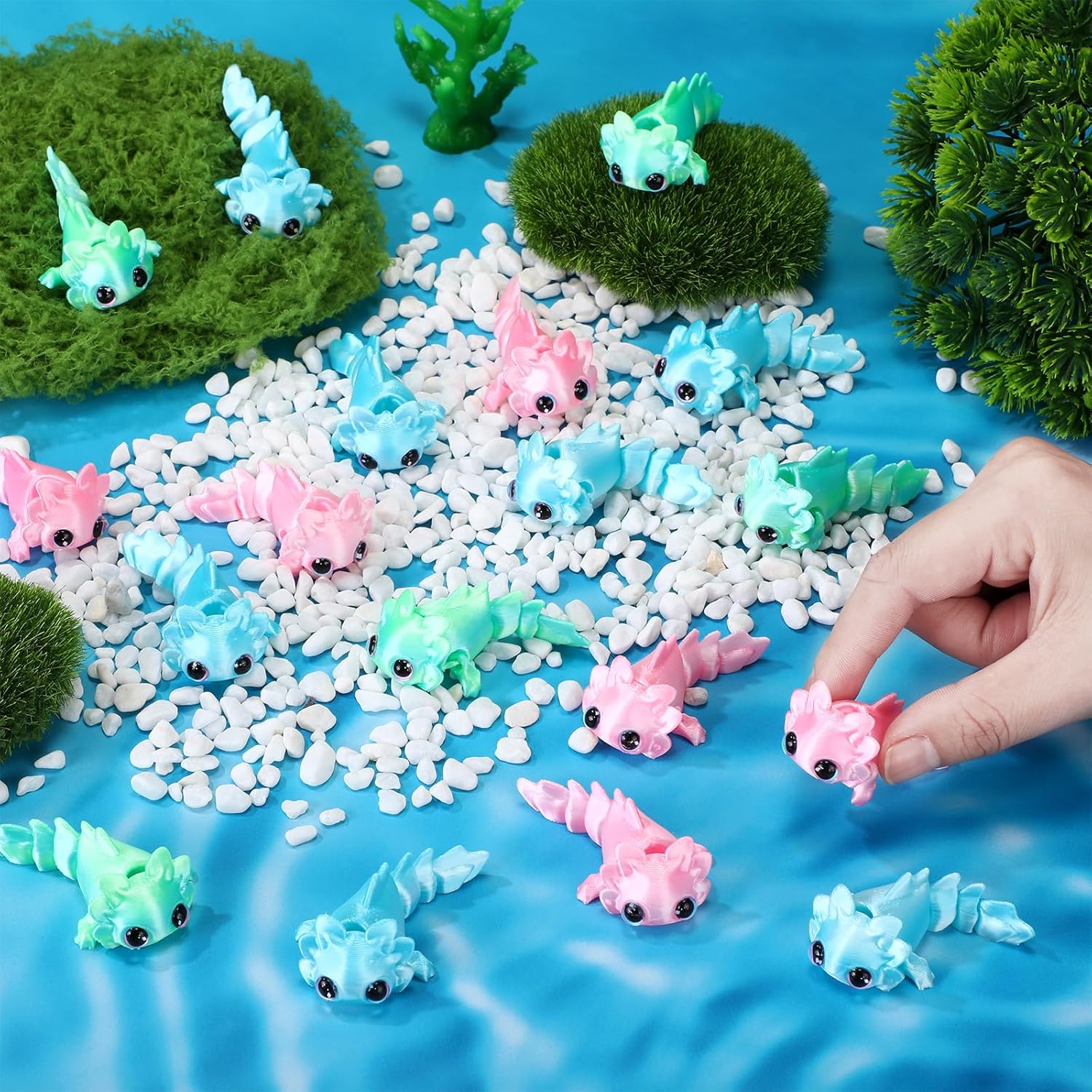 Soulchen 24 Pcs 3D Printed Axolotl Figures Charms Sensory Mini Fidget for Axolotl Valentines Party Favors Birthday Party Supplies Tiny Animal Figures for Animal Gift(Multicolor)