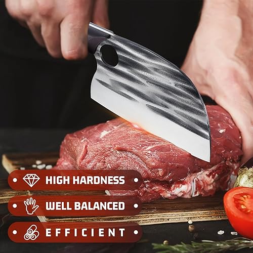 Miniatura 3 de Huusk Cuchillo de chef serbio mejorado, cuchillo de carnicero forjado con funda, cuchillo de carne japonés para cortar carne, cuchillos de corte