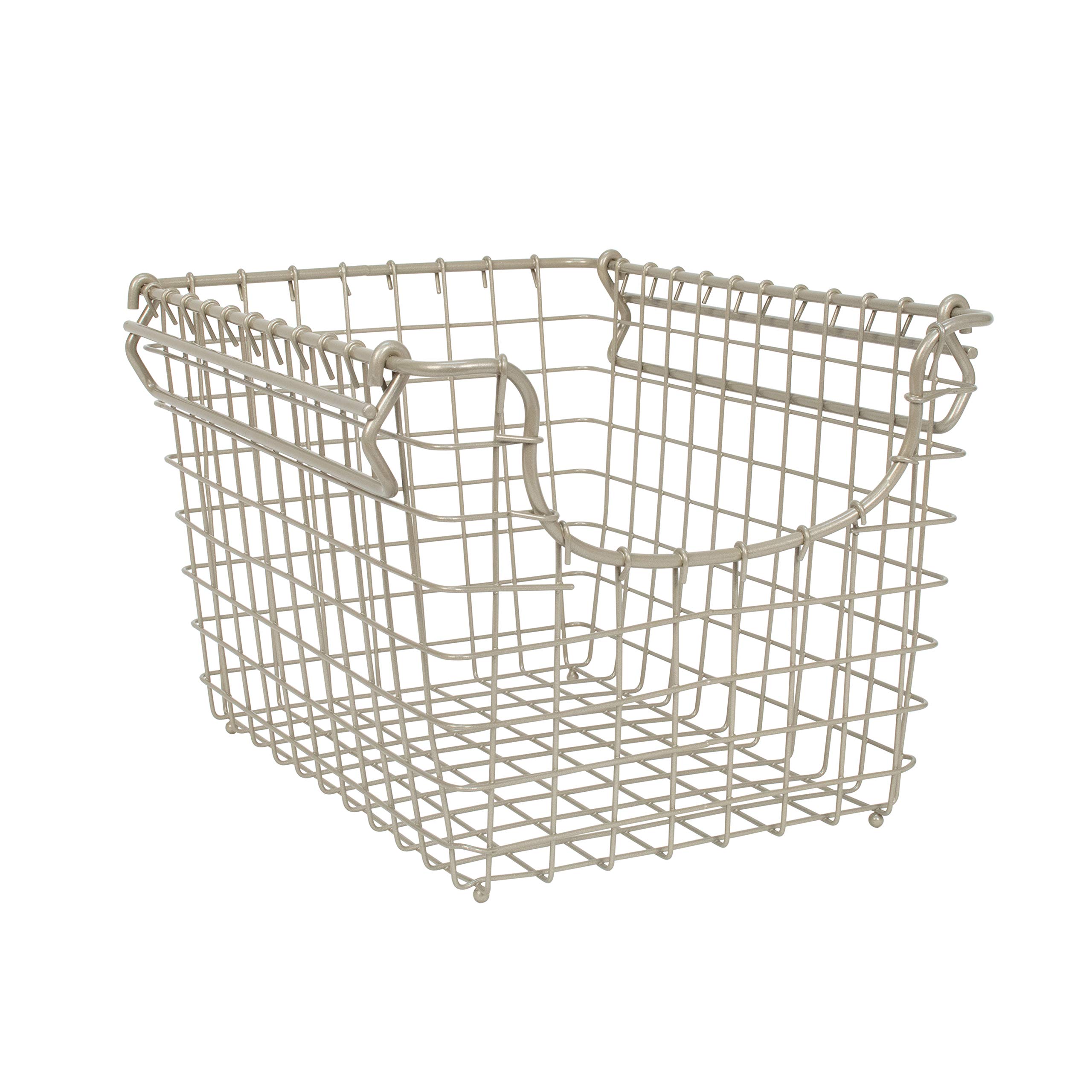 Spectrum Diversified Scoop Stackable Wire Storage Basket, Vintage-Inspired Steel Wire Storage Bin, Pantry Storage & Closet Organizer, Modular Stacking System, Satin Nickel (03177)