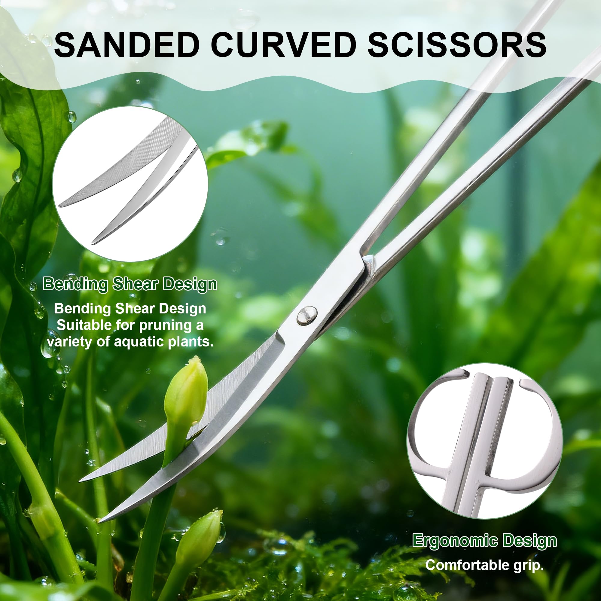 6 en 1 Aquarium Kit Outil, Acier Inoxydable Pince, Ciseau et Épuisette Aquarium, Accessoires Aquariums pour Élagage d'herbe d'eau dans Réservoir Poissons et Plantes d'Aquarium(Argenté)