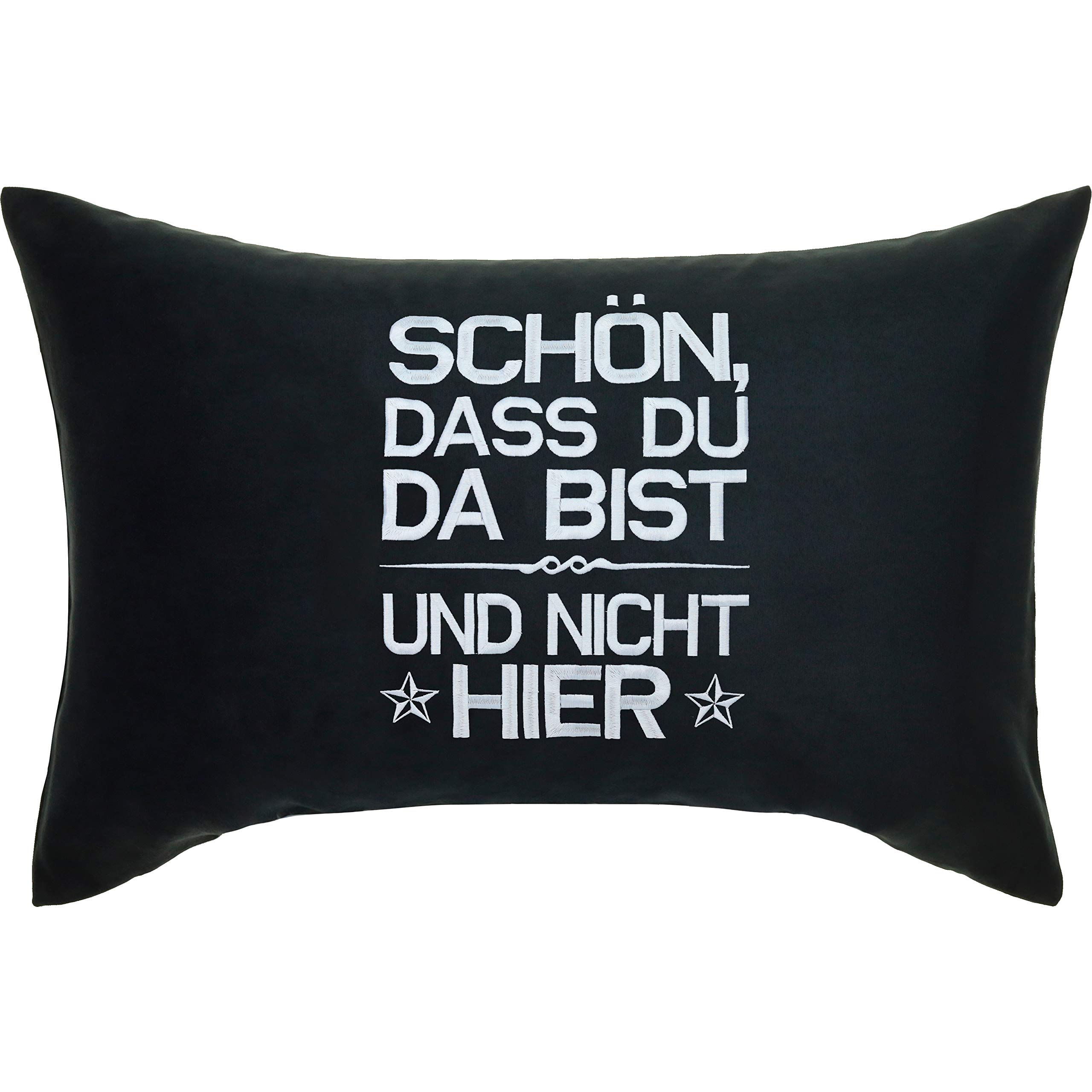 Coussin avec inscription humoristique Schöner das du da bist noir 40x60