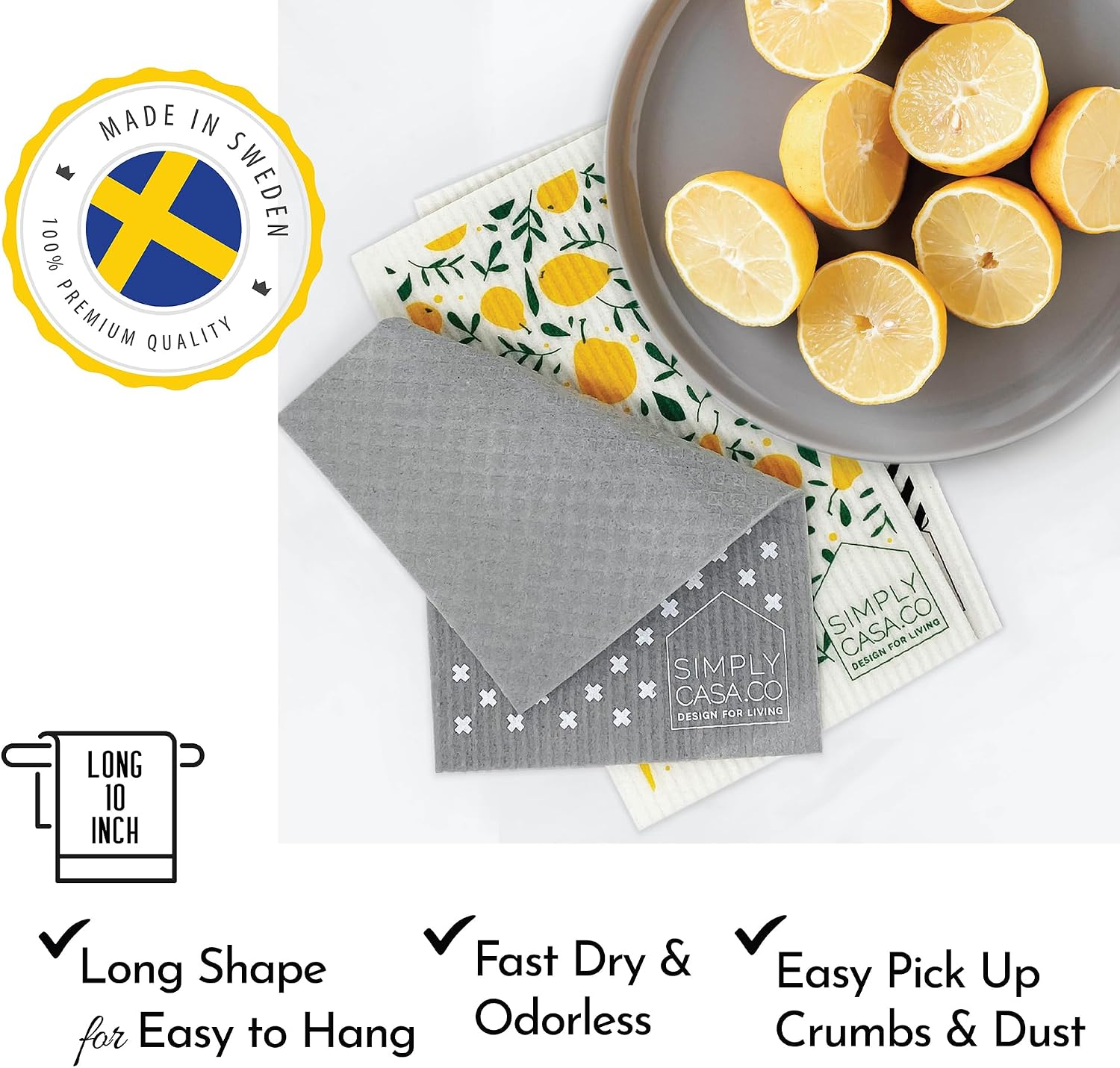 Long 5‑Pack Swedish Dishcloths – Reusable, Cellulose Sponge Dish Cloths for Washing Dishes, Paper Towel Replacement, Plastic-Free Packaging, Super Absorbent image 4