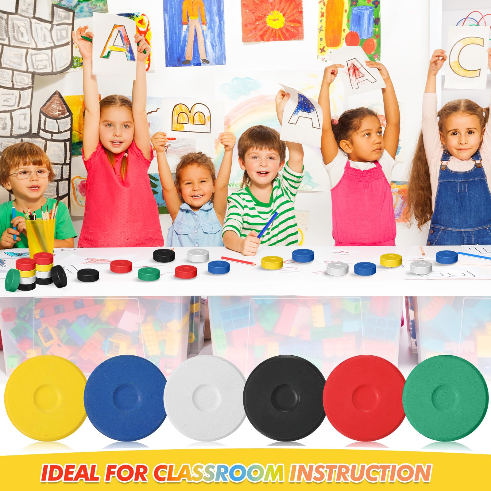 Engrowtic 54 Pcs Tempera Paint Cakes 6 Color Large Washable Tempera Cakes Art Supplies for Classroom Art Painting Drawing - Image 6