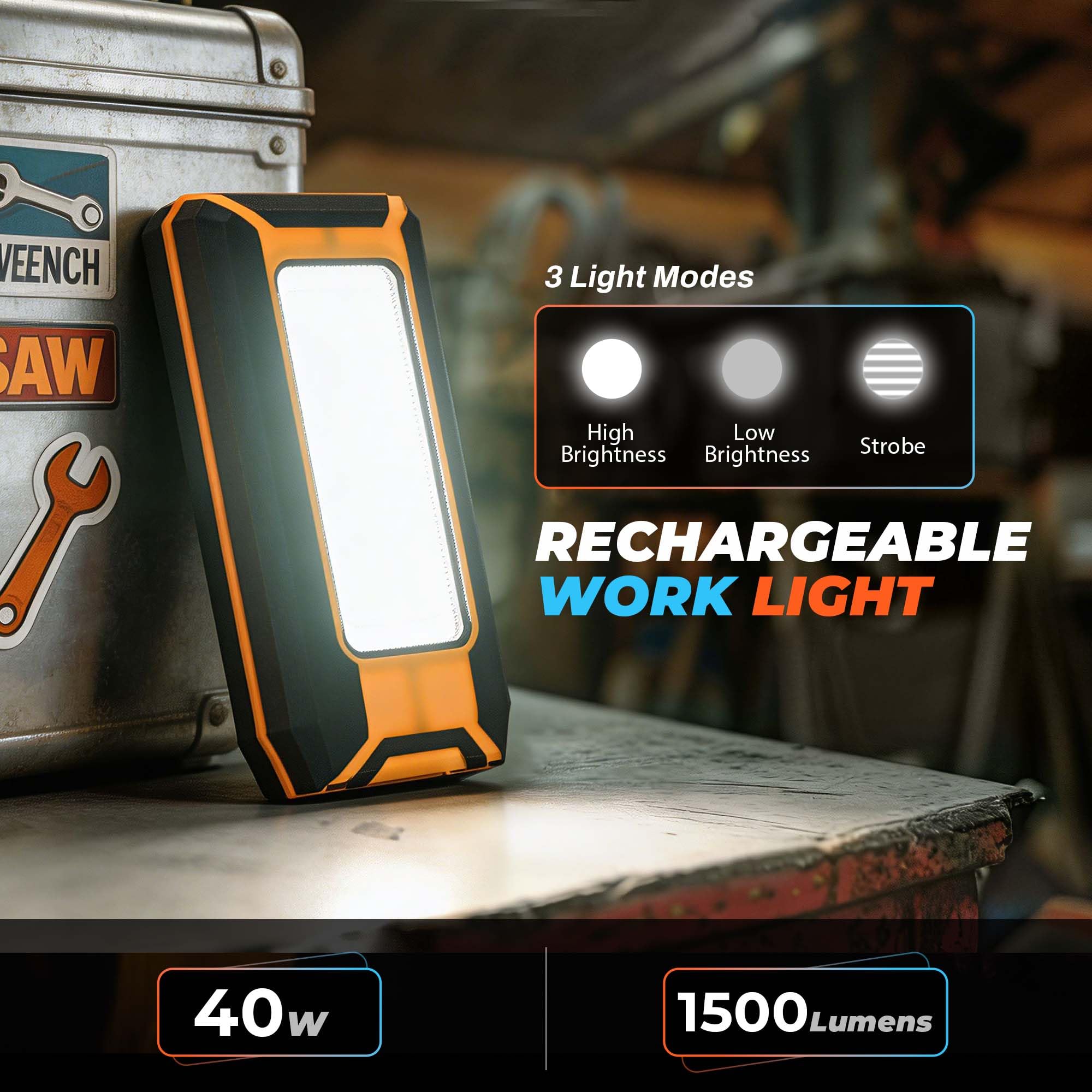 innofox 2-Pack LED Rechargeable Magnetic Work Light 1500 Lumens