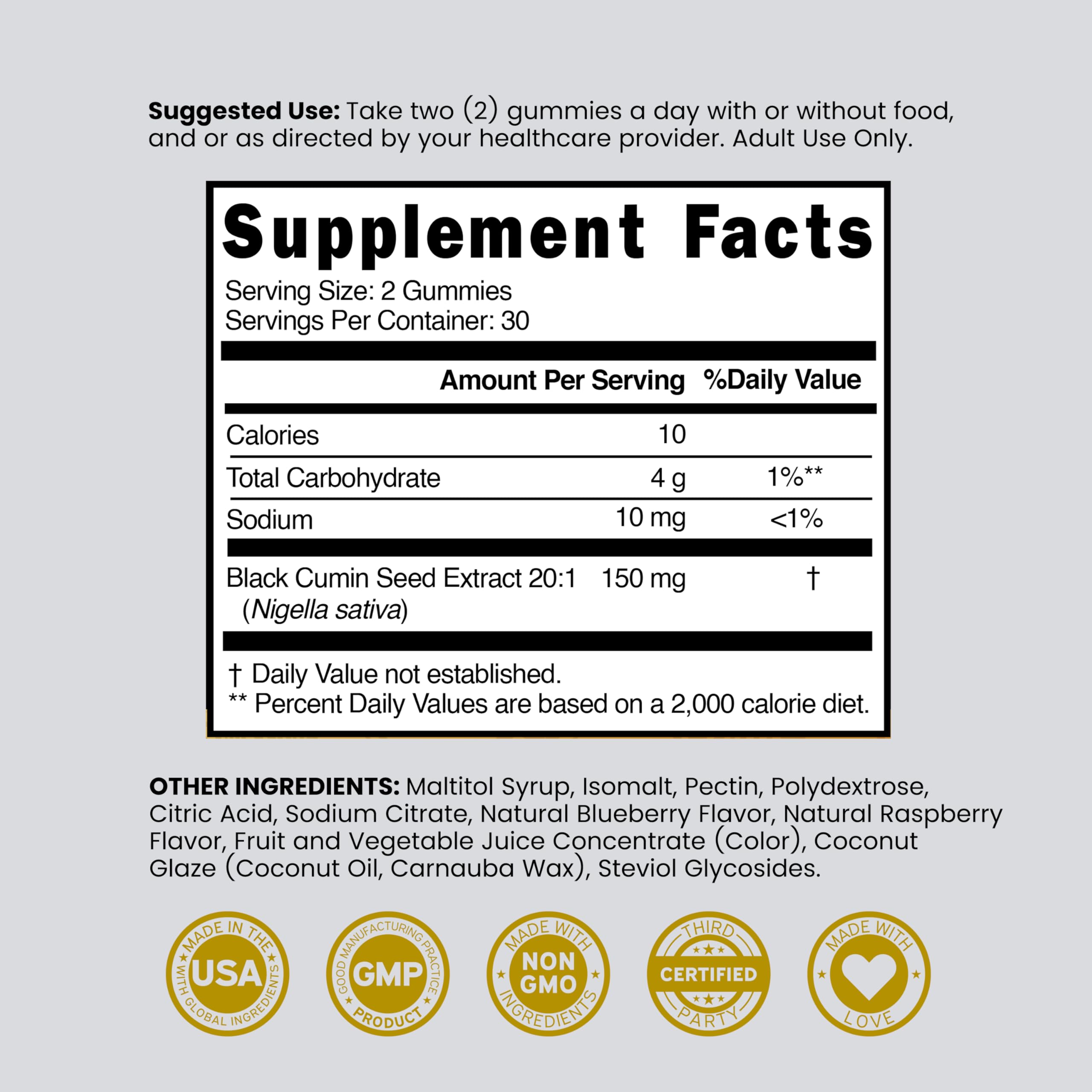 Black Seed Oil Gummies (60 Count) Blackseed Oil Gummies for Adults with Black Cumin Seed Immune Support & Support Healthy Digestion - Delicious Raspberry Flavor - Third Party Tested, Vegan & NON-GMO — Amazon image 6