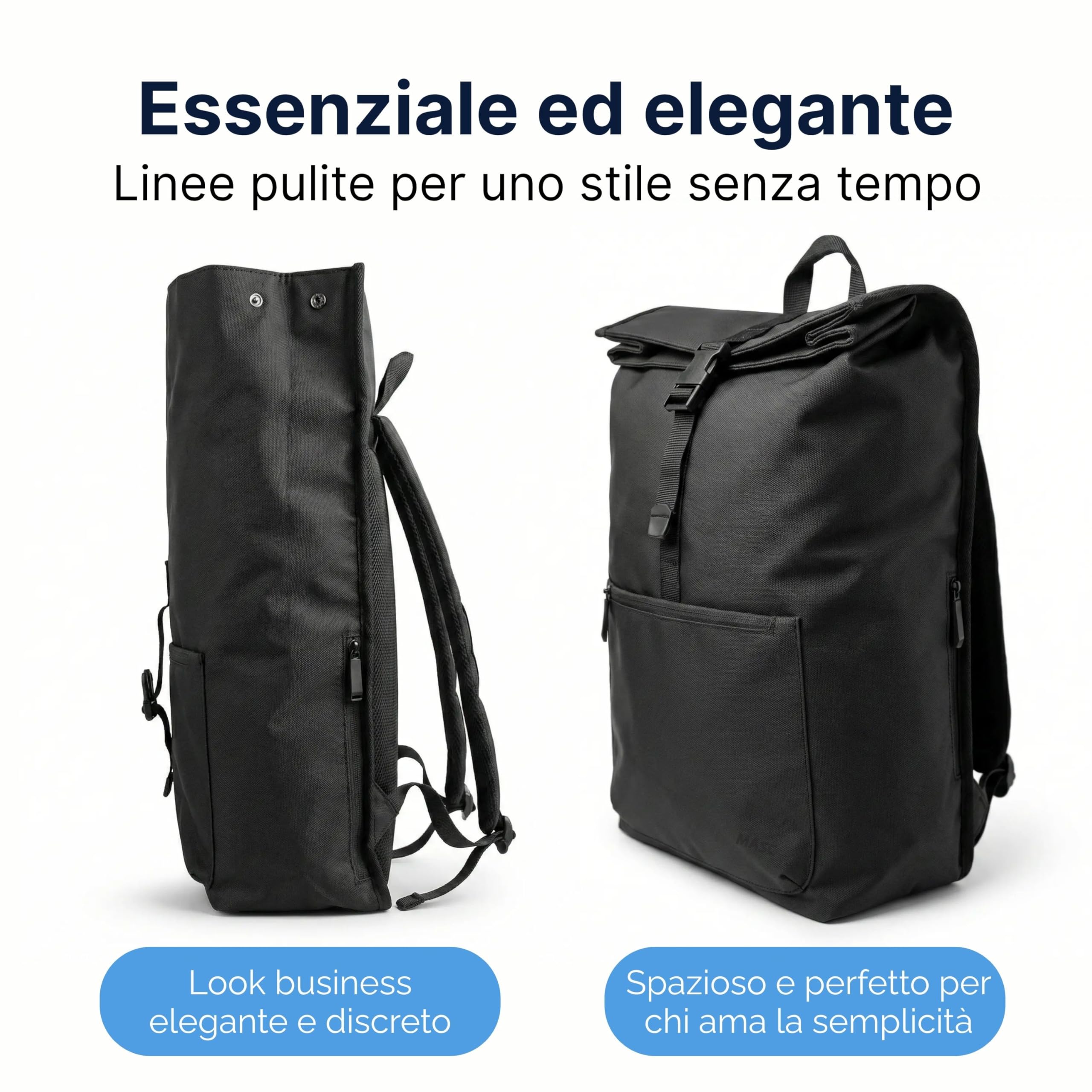 MASC Zaino Rolltop Business, Zaino Urban Elegante Porta PC 17 Pollici, Espandibile e Ideale per Viaggi, Ufficio e Università