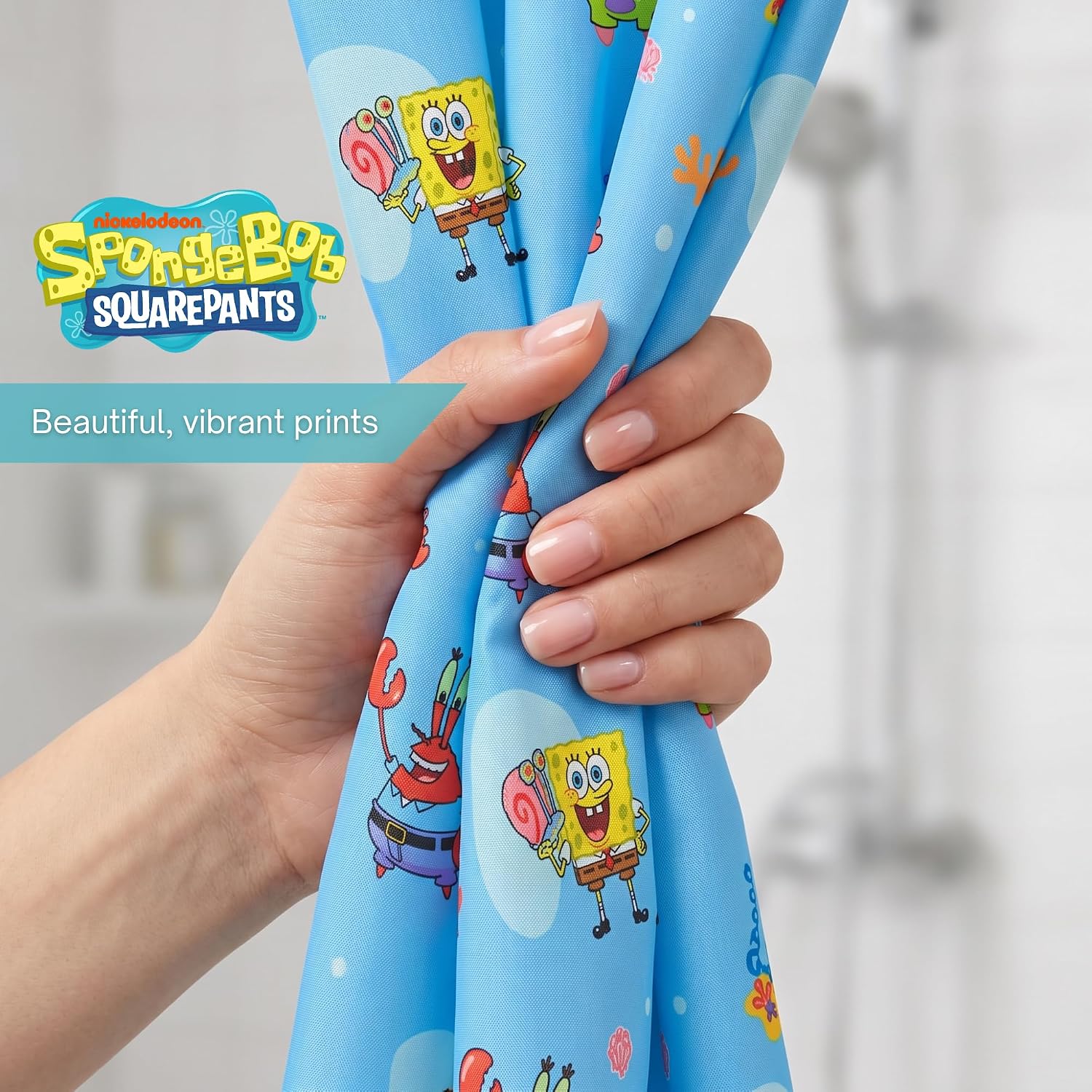 Franco Spongebob Squarepants Kids Fabric Shower Curtain, 72" x 72", Machine Washable, Bathroom Décor, (Officially Licensed Product)