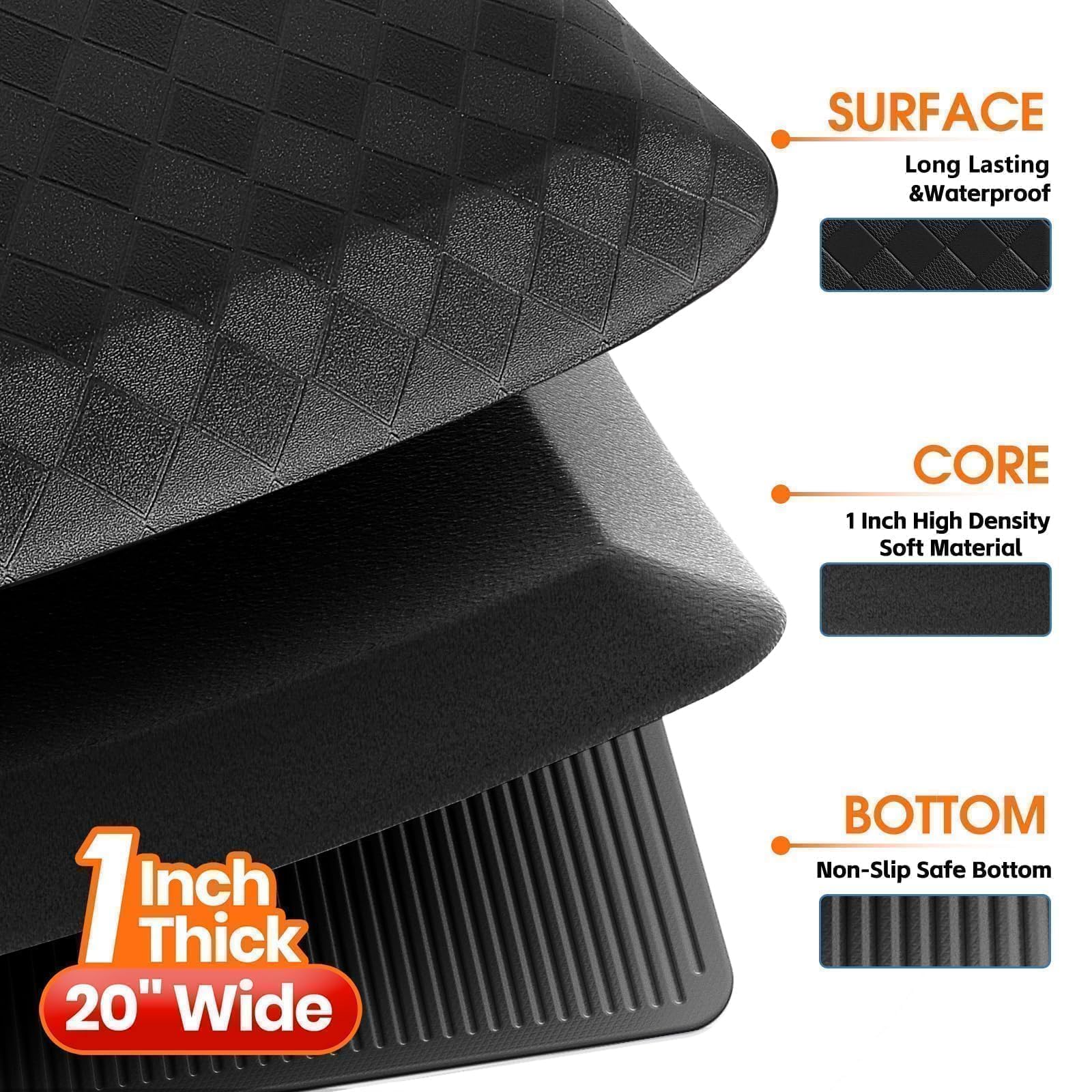 1" Thick Kitchen Mats for Floor, Water Resistant Floor Rug,Black/32" x 20" — Amazon image 8