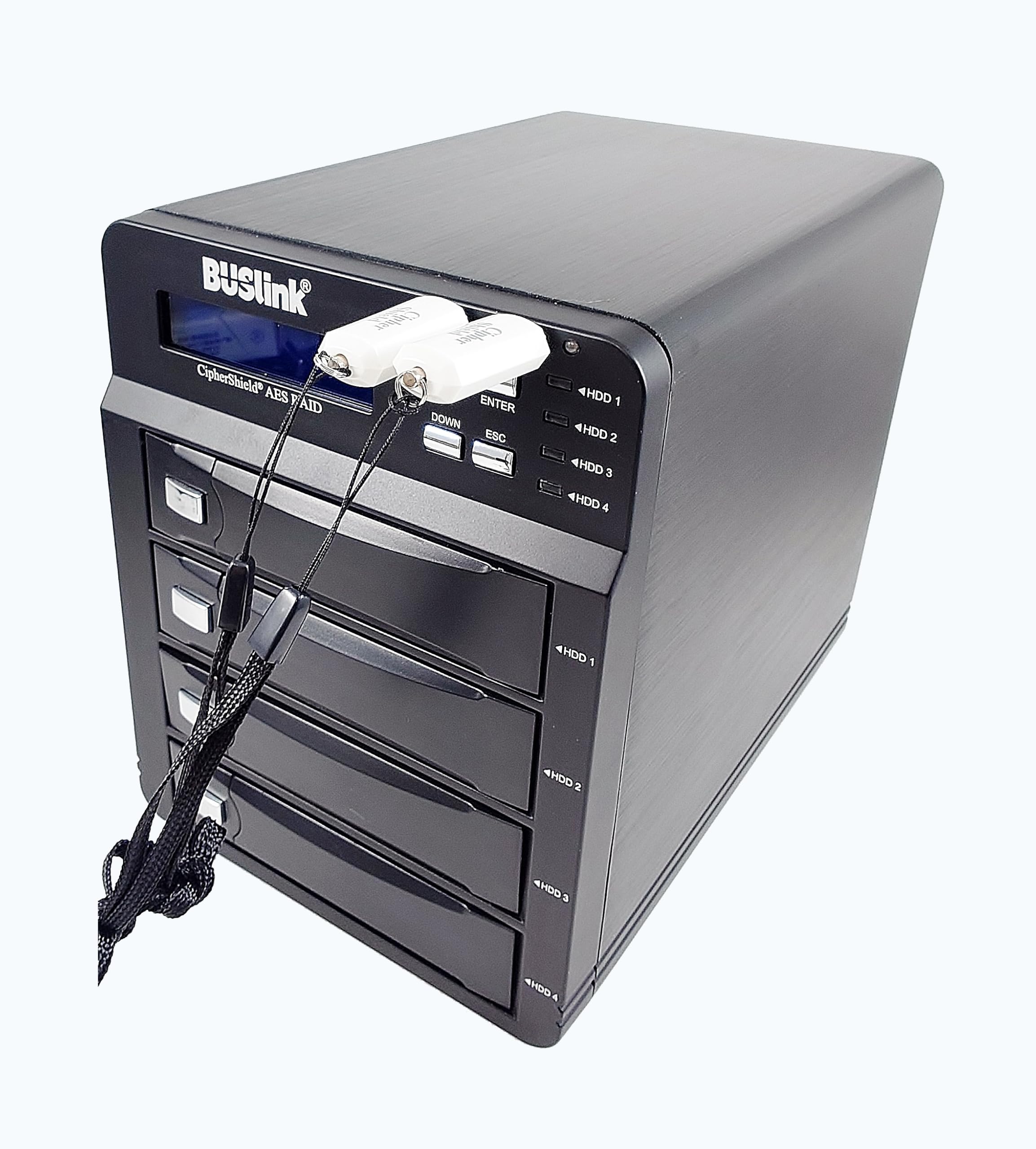 BUSlink CipherShield CSX-120TB4KKC 120TB 2FA Colateral Dual Keys 4-Bay RAID USB 3.2 Gen 1 (3.0)/eSATA 512-bit AES Encrypted External Hard Drive