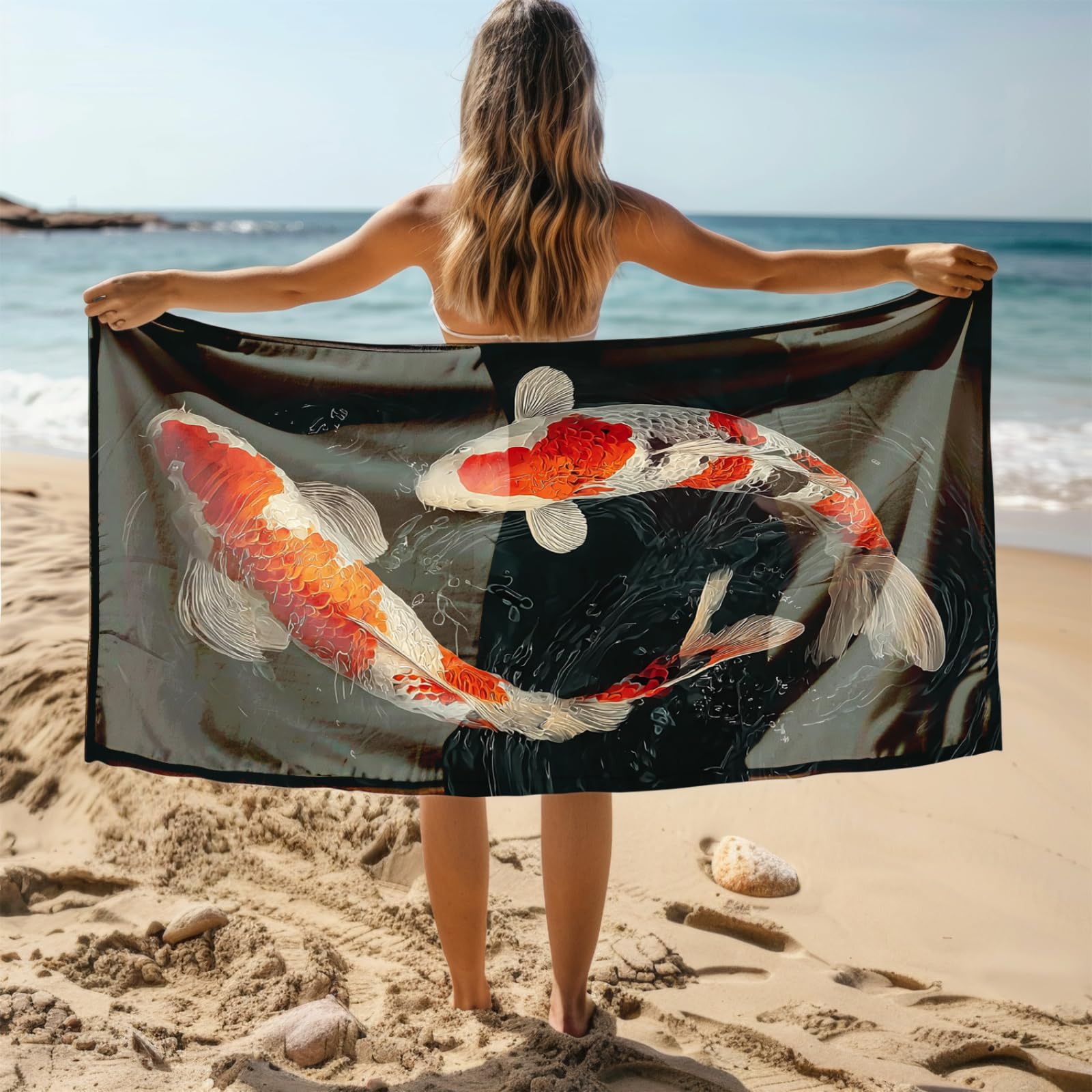 Générique Serviette Microfibre Plage Poisson Rouge Blanc