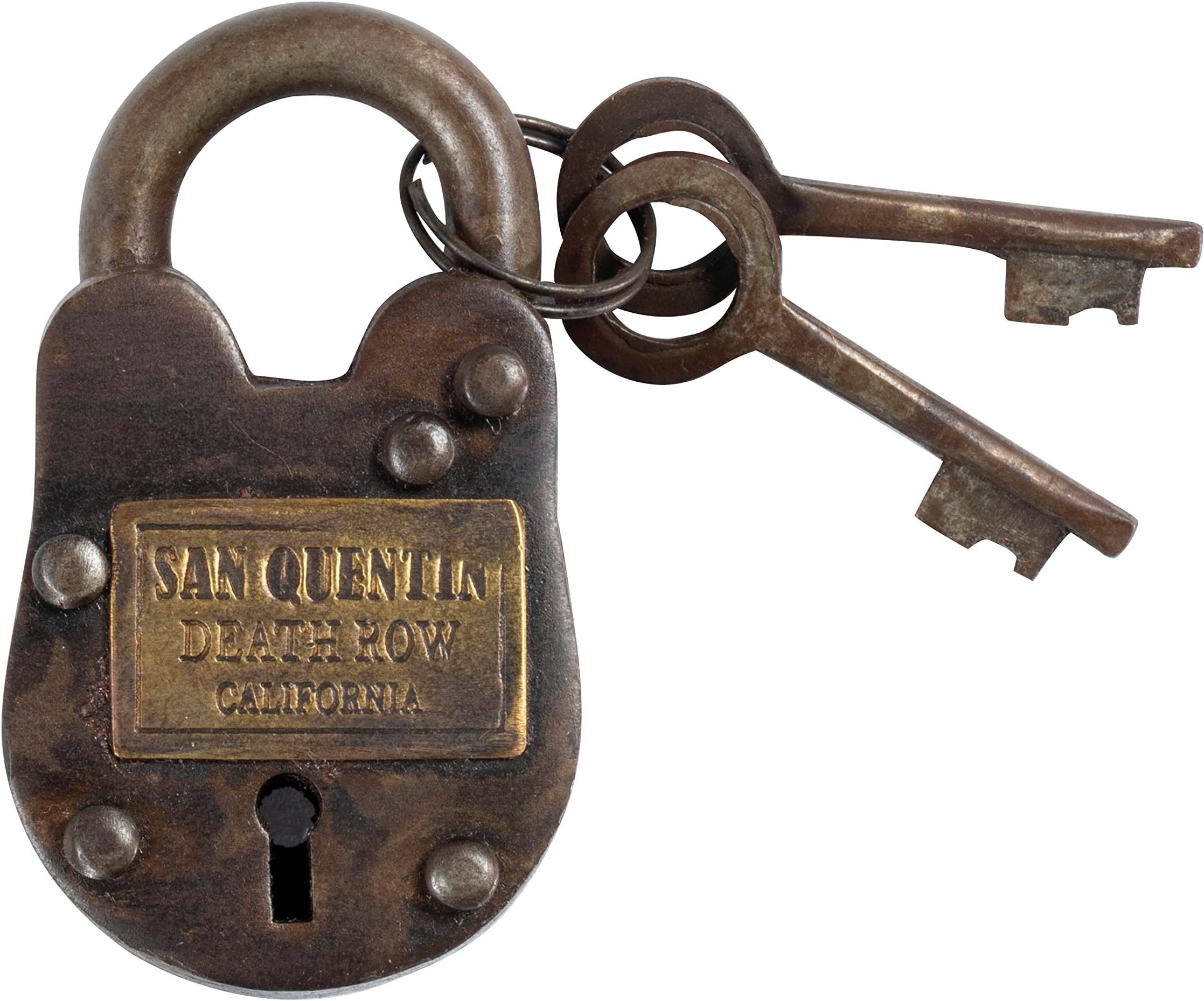 Artisan Owl Cast Iron San Quentin Prison Padlock Lock with Keys - Rustic Antique Finish with 2 Working Keys - Ideal for Vintage Decor, Decorative Hardware Collections, and Security
