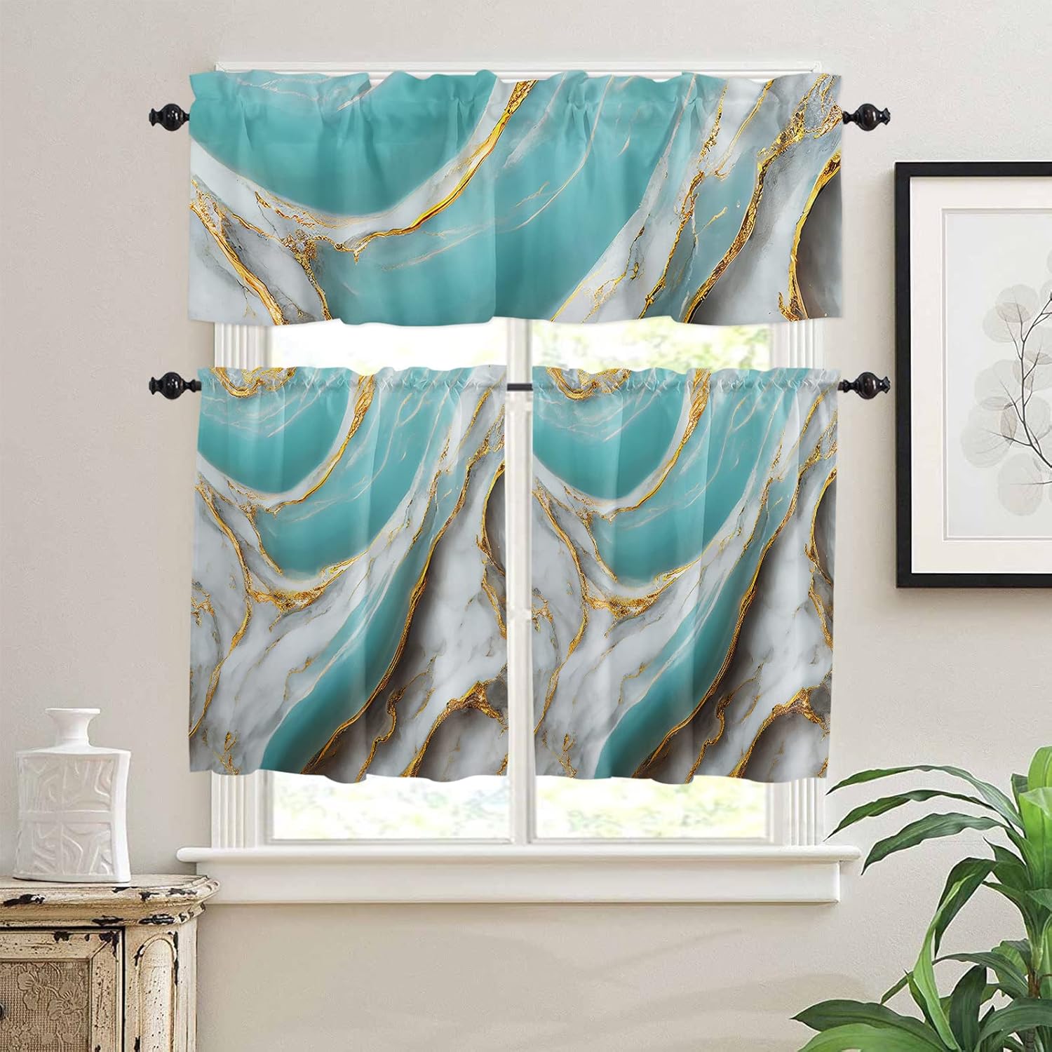 Kitchen Curtains Tiers and Valances Set Marble Modern