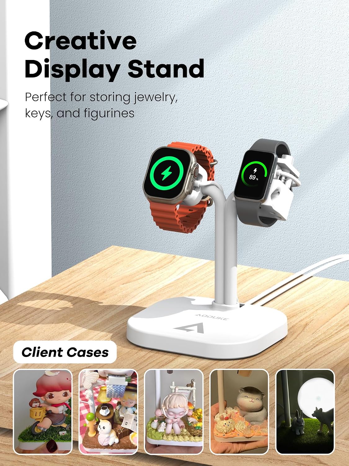 Universal Dual Watch Charger Dock, 2 in 1 Adjustable Smart Fitness Tracker Charging Station, for Samsung/Google/Amazfit/Fitpolo/GRV/AGPTEK/Fire-Boltt Watch Stand (A23S-White)