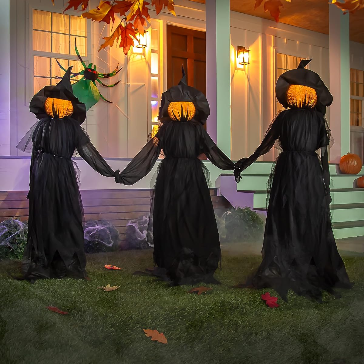 Evergreen Set of 3 LED Black Halloween Witches with Hats Stakes | 4 Feet Tall | Weatherproof Battery Operated | Spooky Garden Statue Outdoor Decoration Grass Lawn or Patio