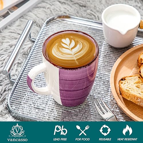 Miniatura 3 de vancasso Bonita - Juego de 6 tazas de café de 12 onzas, tazas de café de cerámica para capuchino, café con leche, té, cacao, color cálido