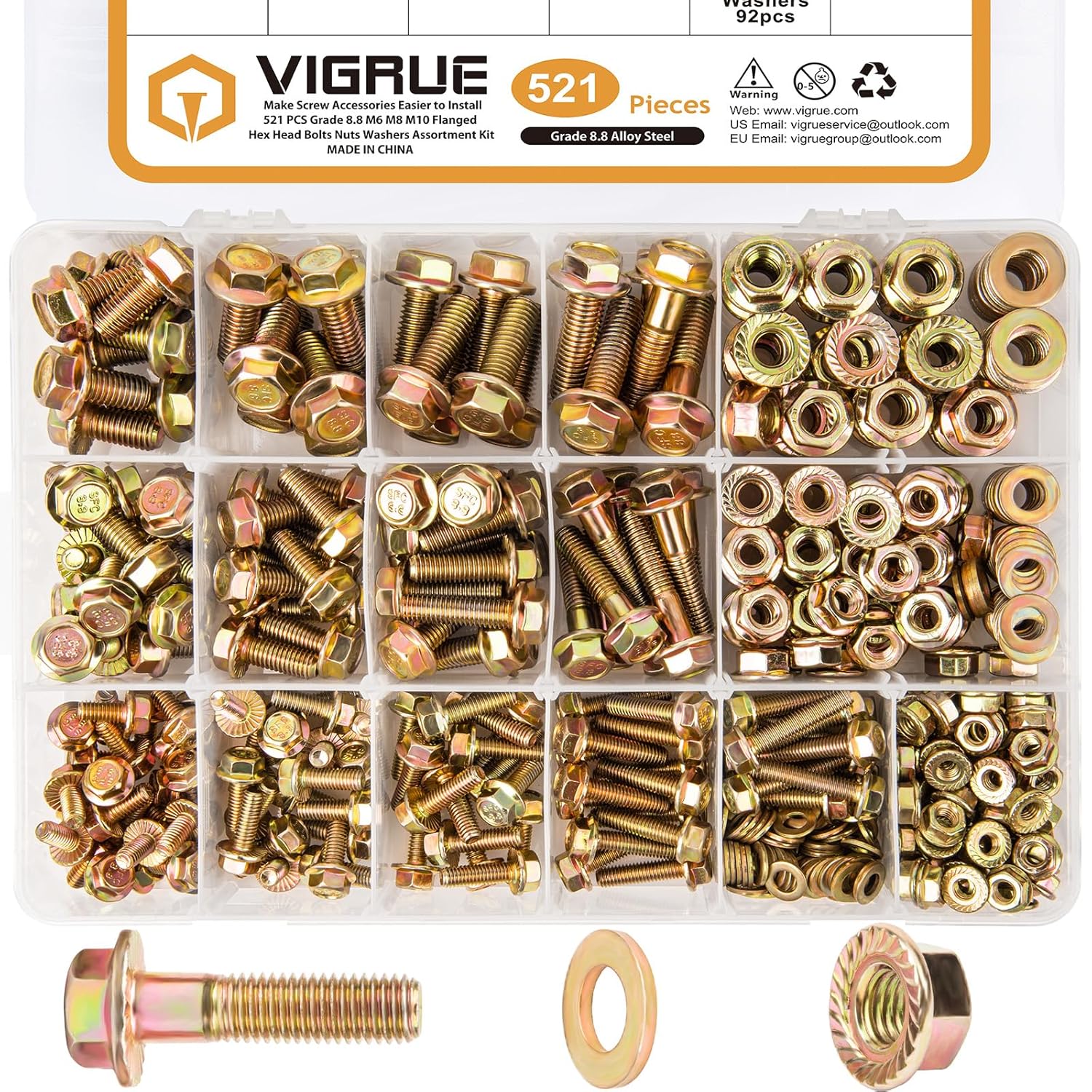 VIGRUE 521PCS M6 M8 M10 Flange Bolts Assortment Kit and 228PCS M61.0
