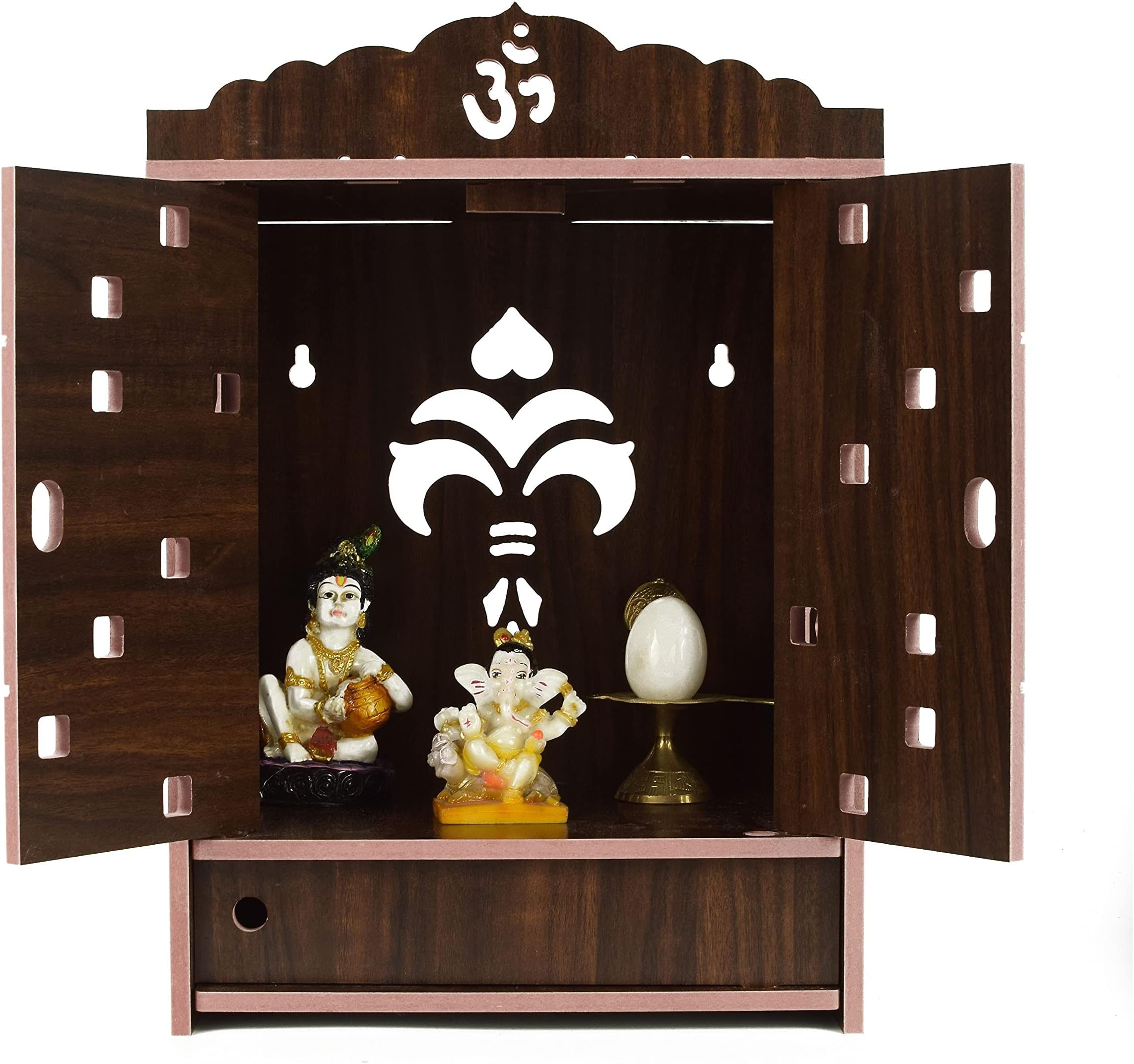 DRIXTY Handmade Beautiful Wooden Temple/Home Temple/Puja Mandir/Wall Hanging and Table Top Home Mandir Temple/Home Decor Beautiful Wooden Temple with Storage Box