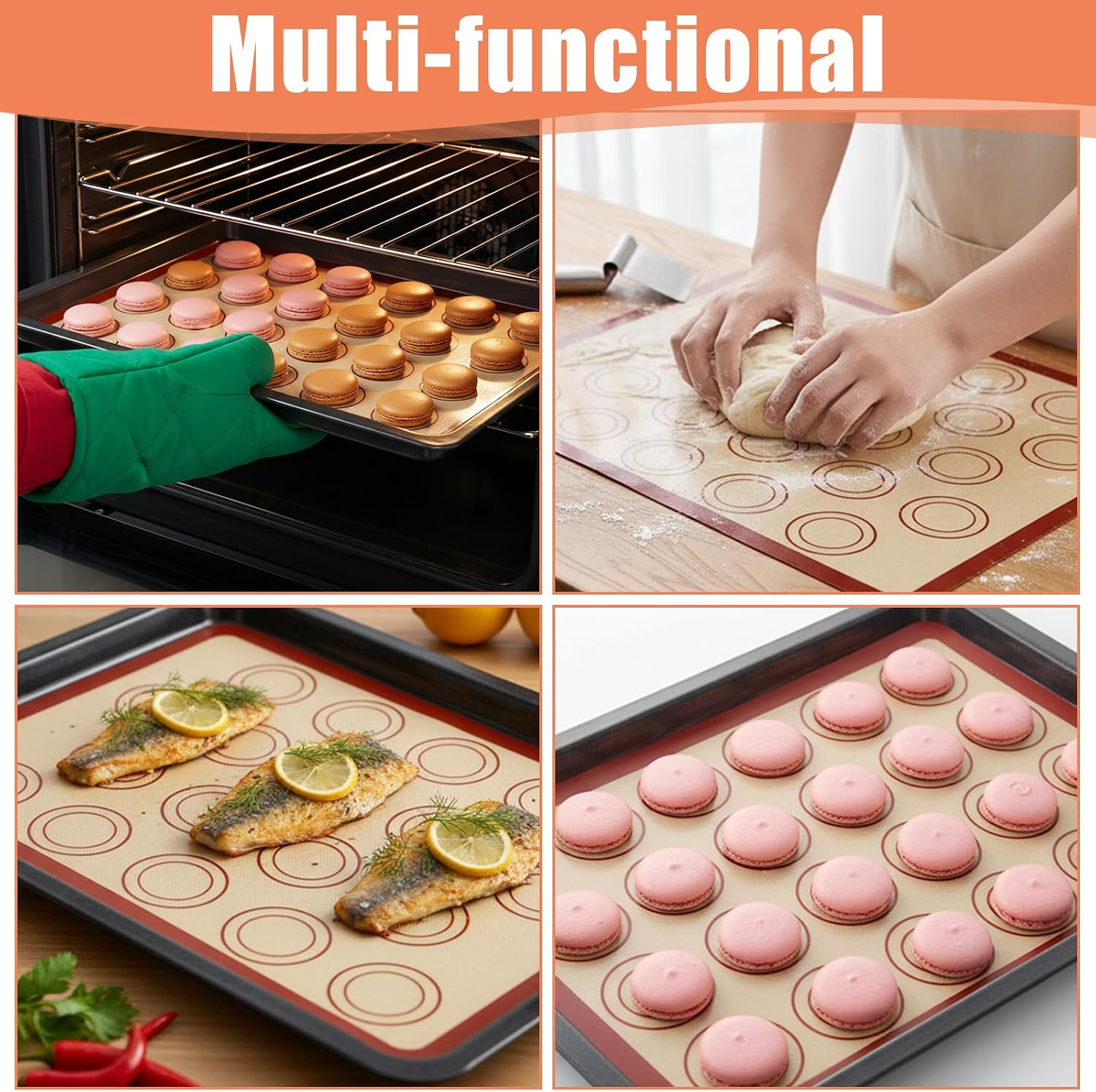3Pcs Macaron Silicone Baking Mats 16.54 x 11.61Inch Macaron Baking Mat