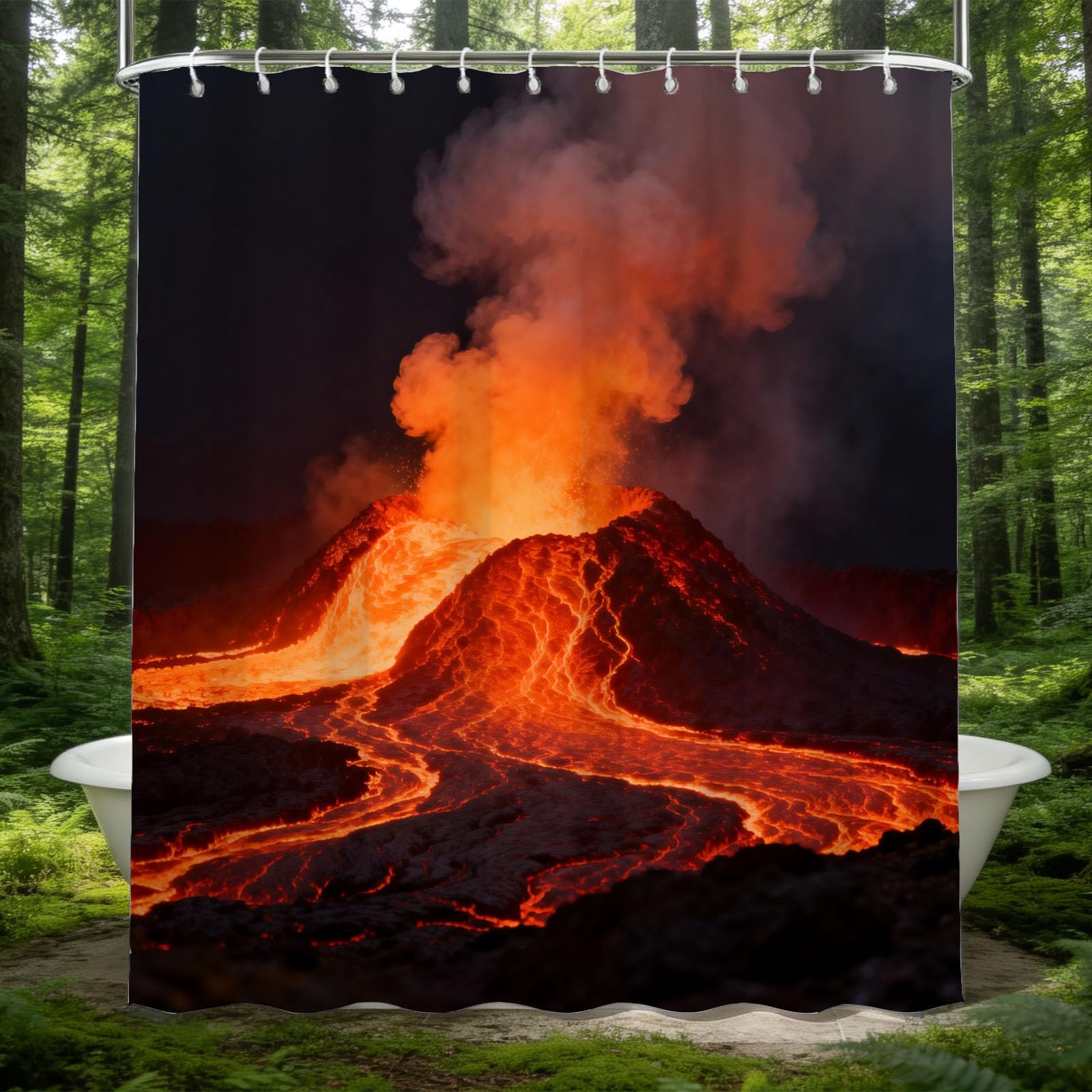 Hongduo 3D Volcano Eruption Shower Curtain for Stalls Bathtubs Natural Wonders Bathroom Decor Shower Curtain Set Polyester Fabric Waterproof 180x200cm/71X79 Inch with Hooks