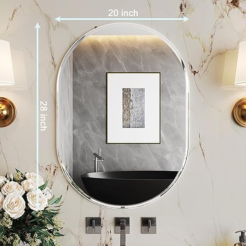 Miniatura 14 de Espejo ovalado de baño, espejo plateado de 24 x 36 pulgadas, espejos de pared, espejo de baño ovalado, espejos en forma de píldora, espejo