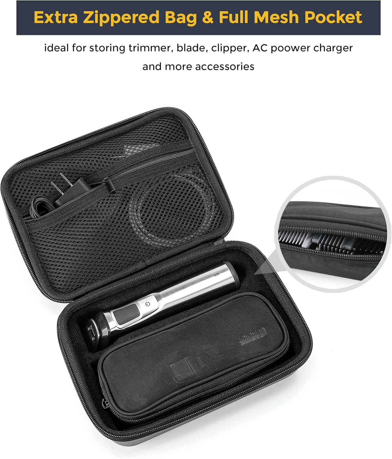 ProCase Hard Carrying Case Compatible for Norelco Multigroom Series 7000 MG7750/49 MG7770 MG7790 MG7791/40 Men's Electric Trimmer Shaver and Attachments -Black - Image 3