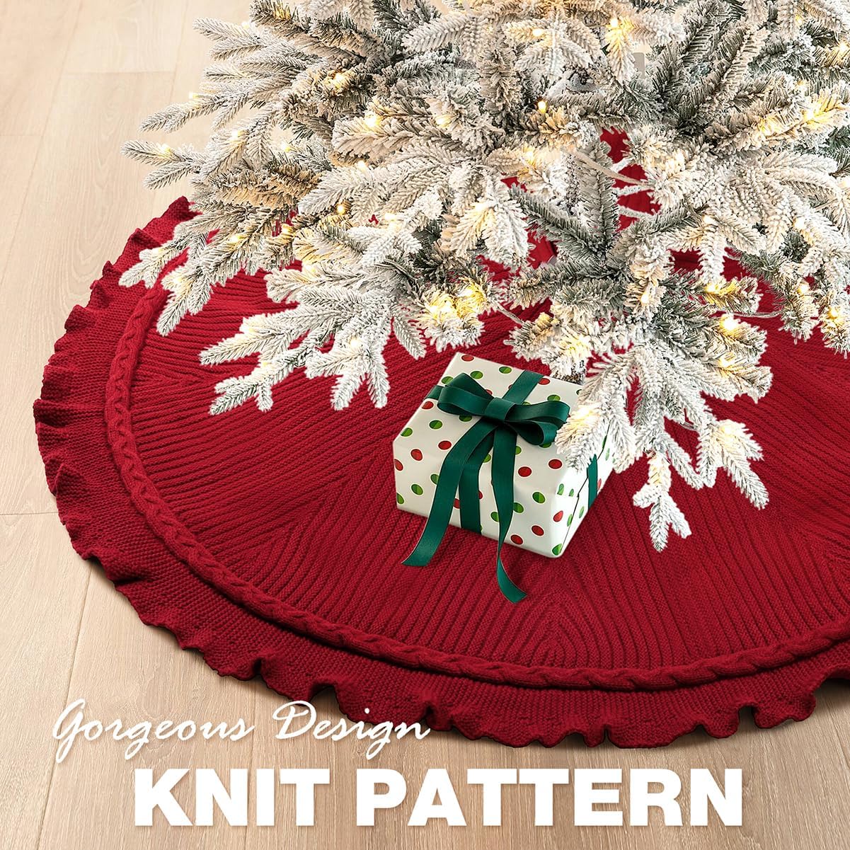 Hommtina Christmas Tree Skirt 48 Inches Red Tree Skirt,Christmas Tree Decorations Faux Fur Tree Skirt for Xmas Holiday Home Party Decorations Ornaments (Wave Red)