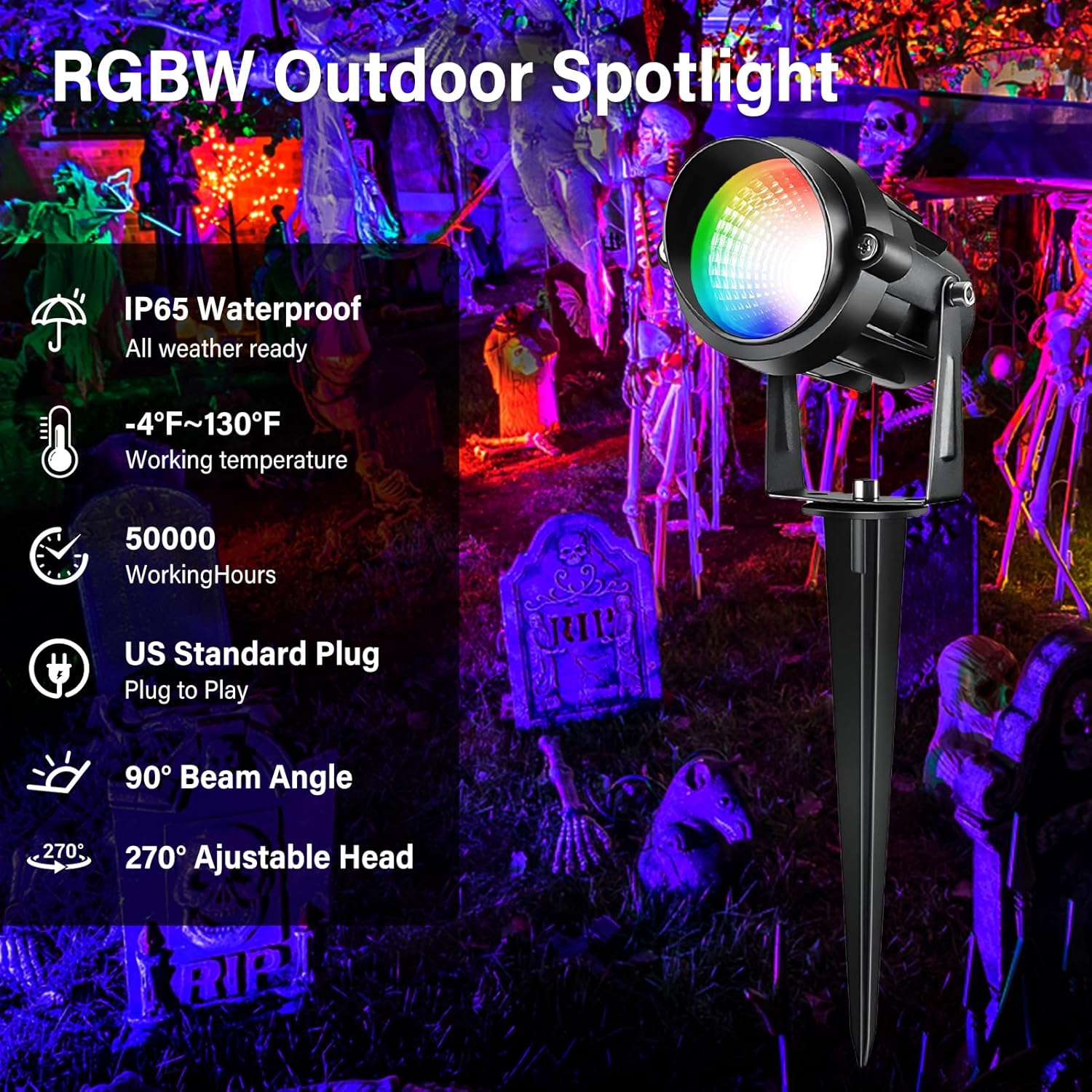 Easter Spot Lights Outdoor Color Changing Landscape Spotlights,12W RGBW LED Outdoor Spot Lights for Yard Garden Decor,Waterproof 110V Plug in Landscape Lighting with Remote,4 Packs