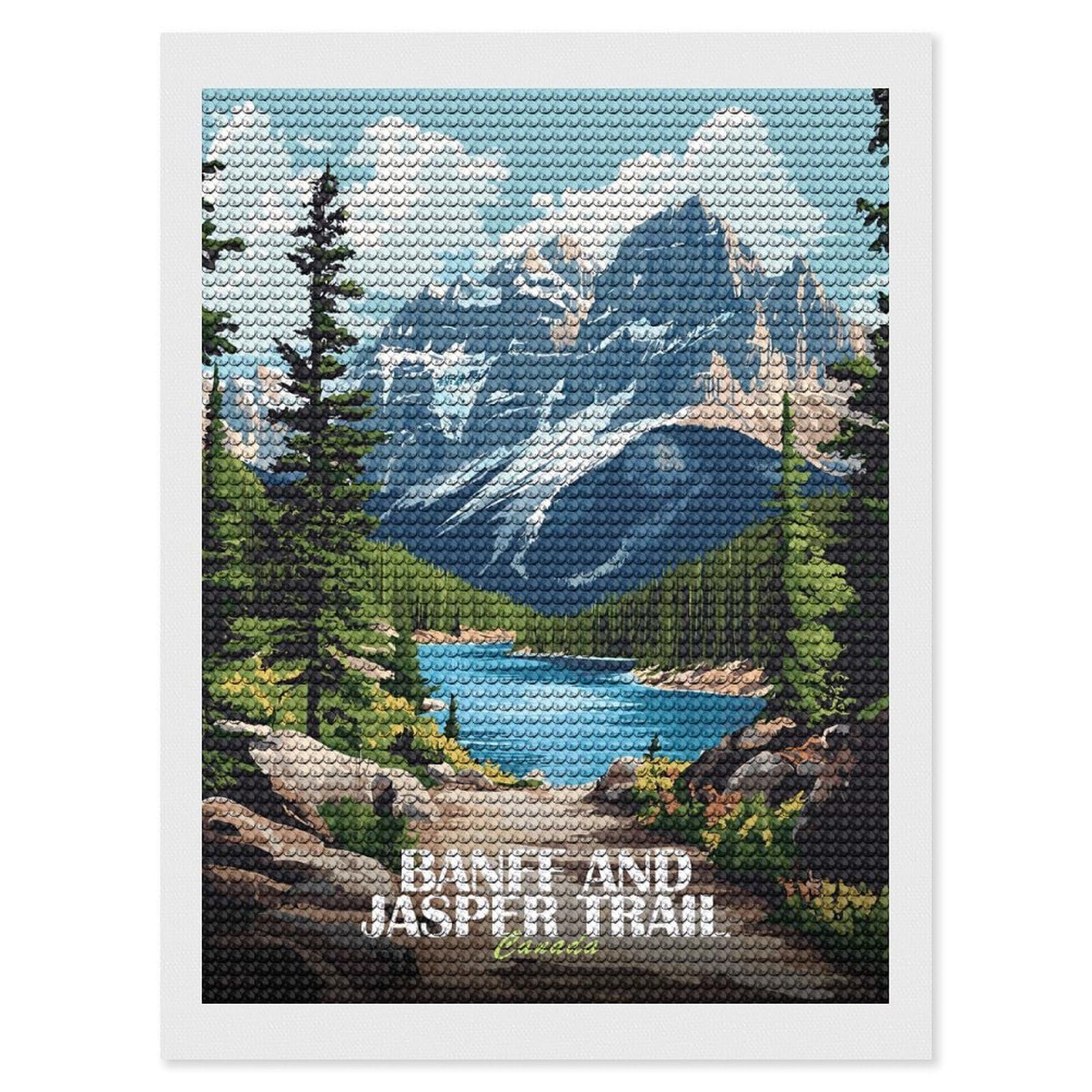 Junmoney Banff and Jasper Trail Canada Diamond Art Kit 12"x16", Modern Decor, Farmhouse Decor, Home Wall Art, Festive Craft Gift, Handmade Wall Decor