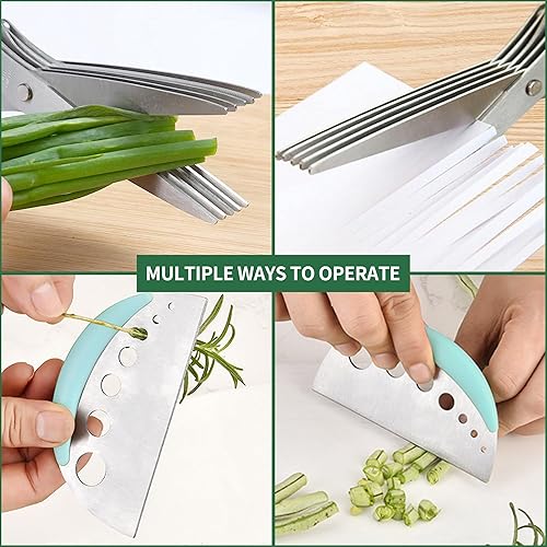 Miniatura 2 de Tijeras de hierbas, tijeras de 5 cuchillas, herramientas de corte de hierbas de acero inoxidable, tijeras multiusos de cocina con cubierta de