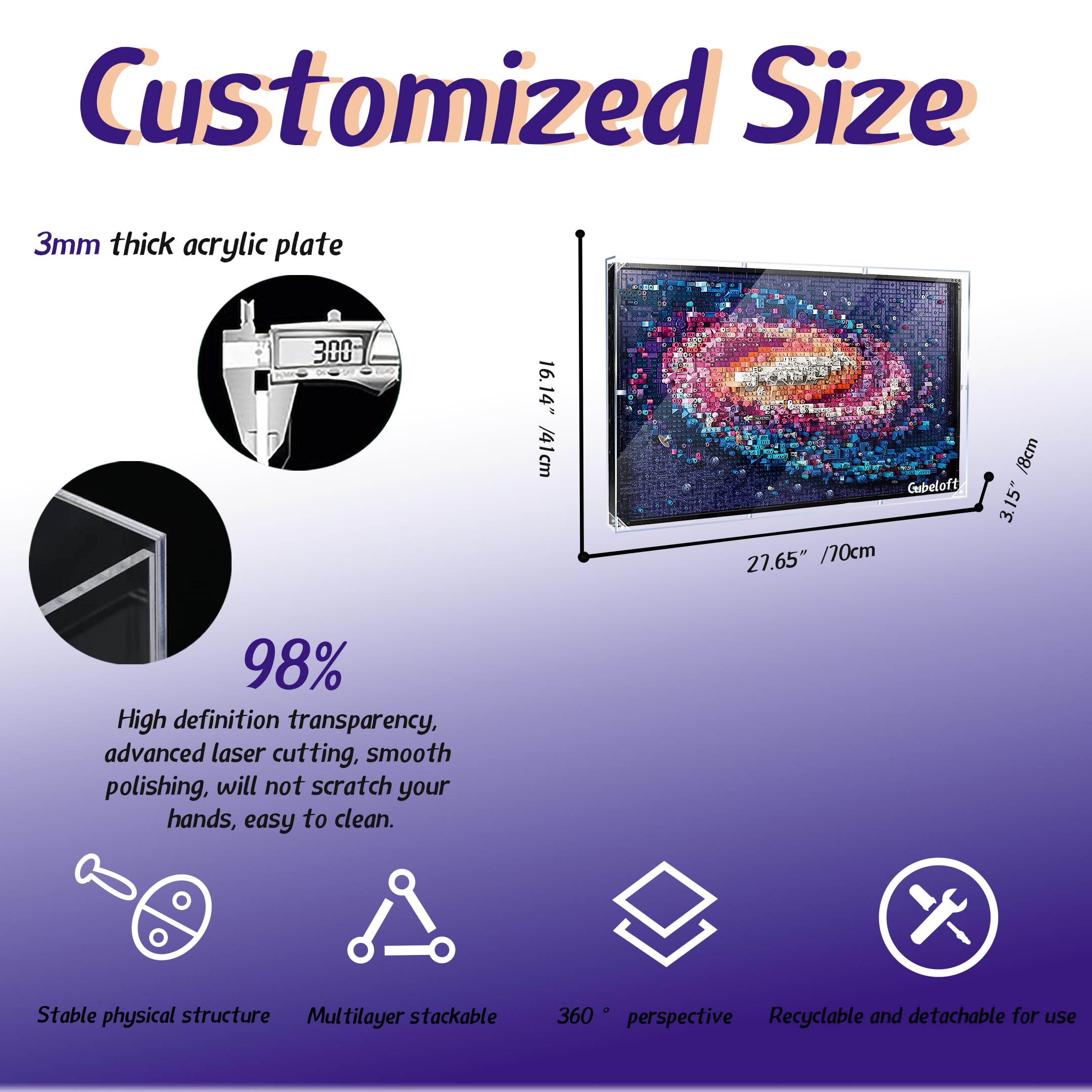 Vetrina acrilica per Lego 31212 Via Lattea Pixel Art Building Set, scatola trasparente antipolvere - Solo vetrina, scatola di visualizzazione compatibile con Lego 31212