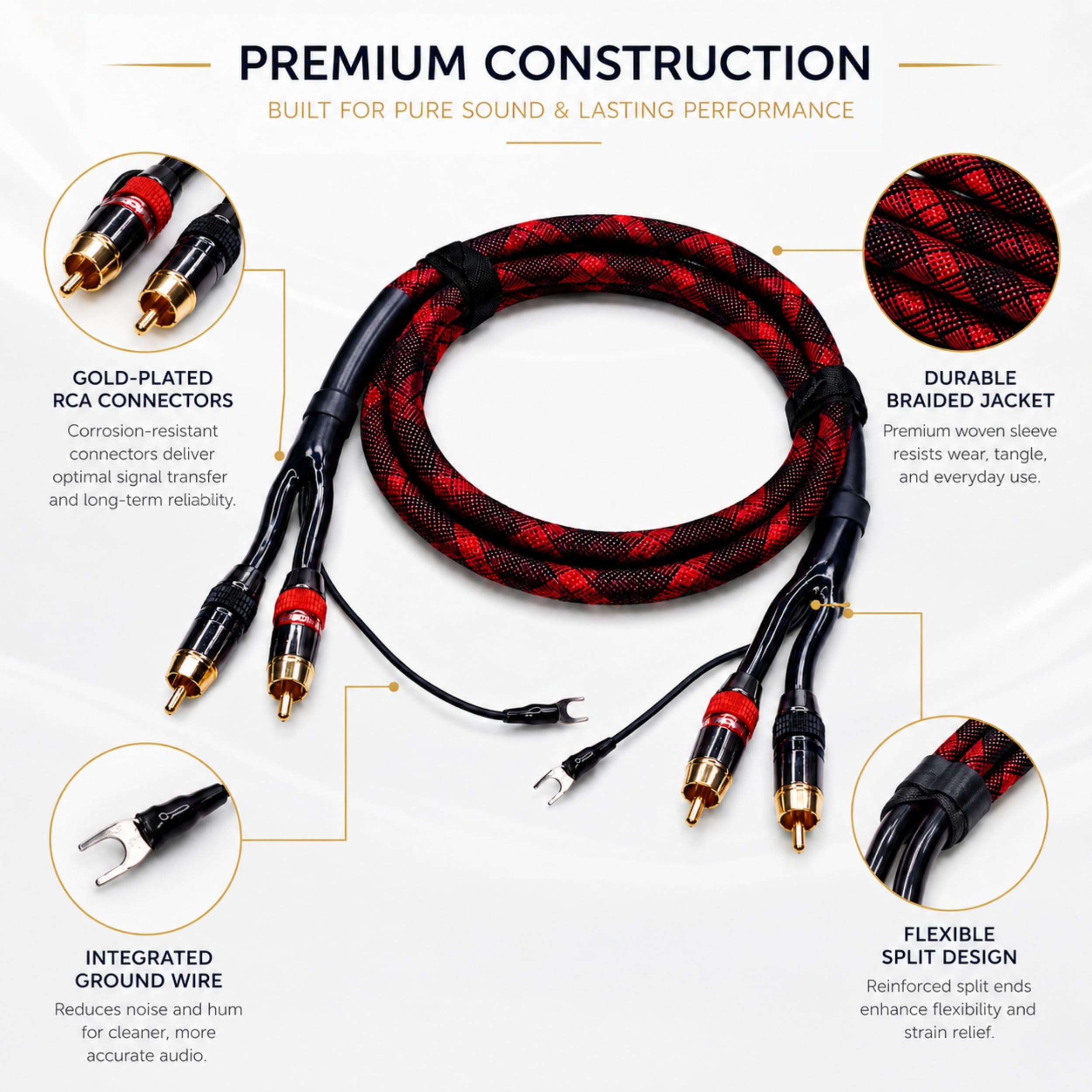 Cavo RCA Phono OFC, cavo di messa a terra, placcato oro, 9 m, per