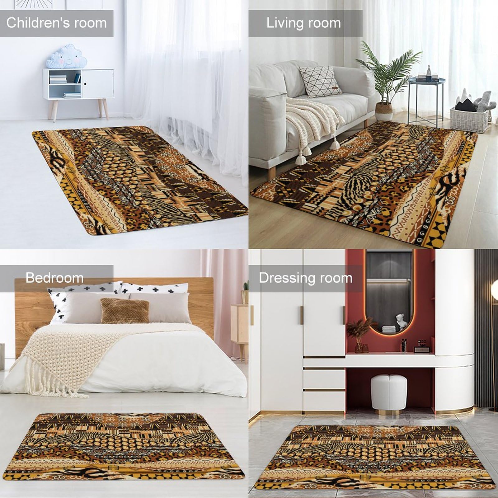 Tapis de sol patchwork de style africain, tapis de sol doux pour salon, chambre à coucher (100 x 150 cm)