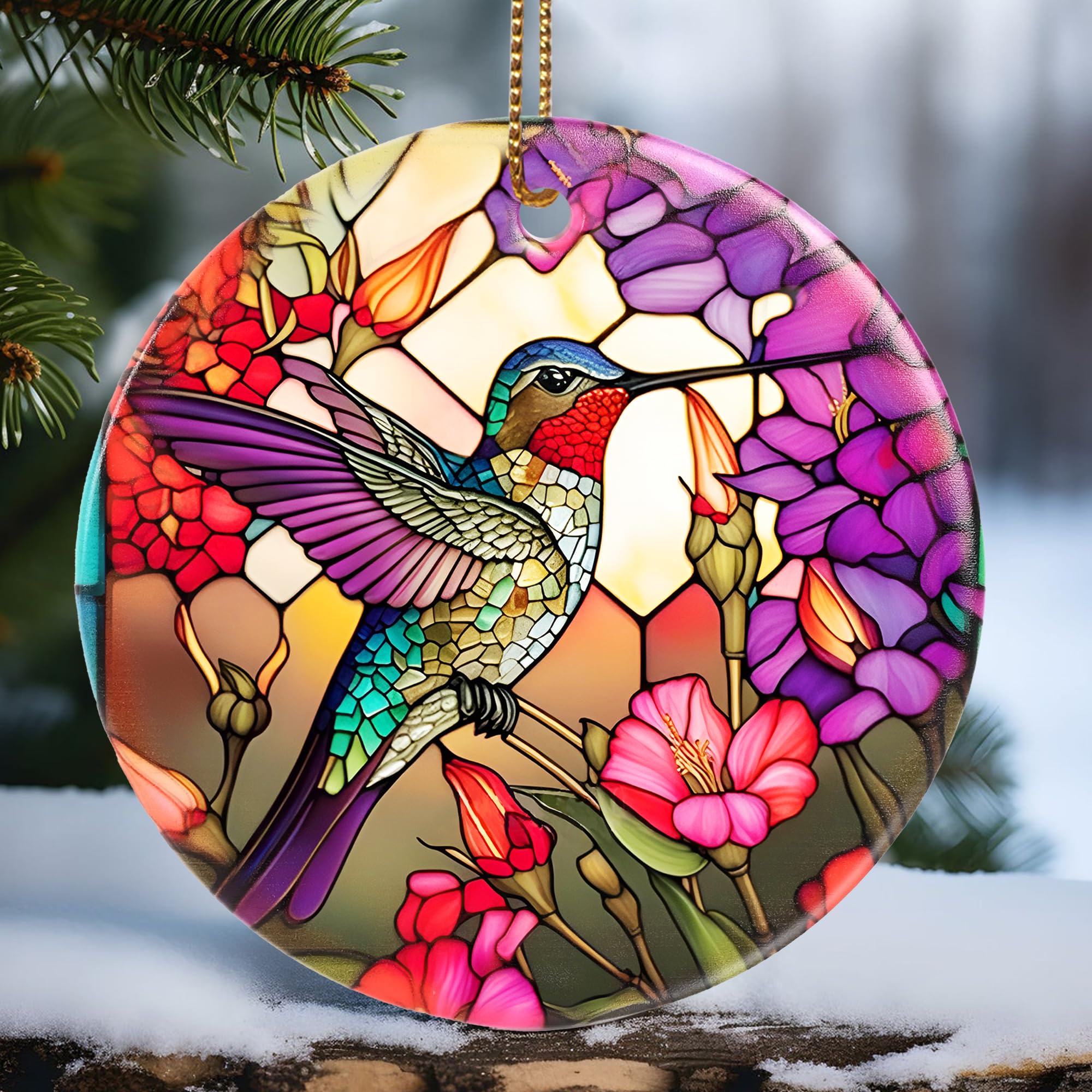 Touber Christmas Ornament, Christmas Decoration, Holiday Present Idea, Heirloom Keepsake, Round Ceramic, Gift Exchange, Gift Idea, Hummingbird