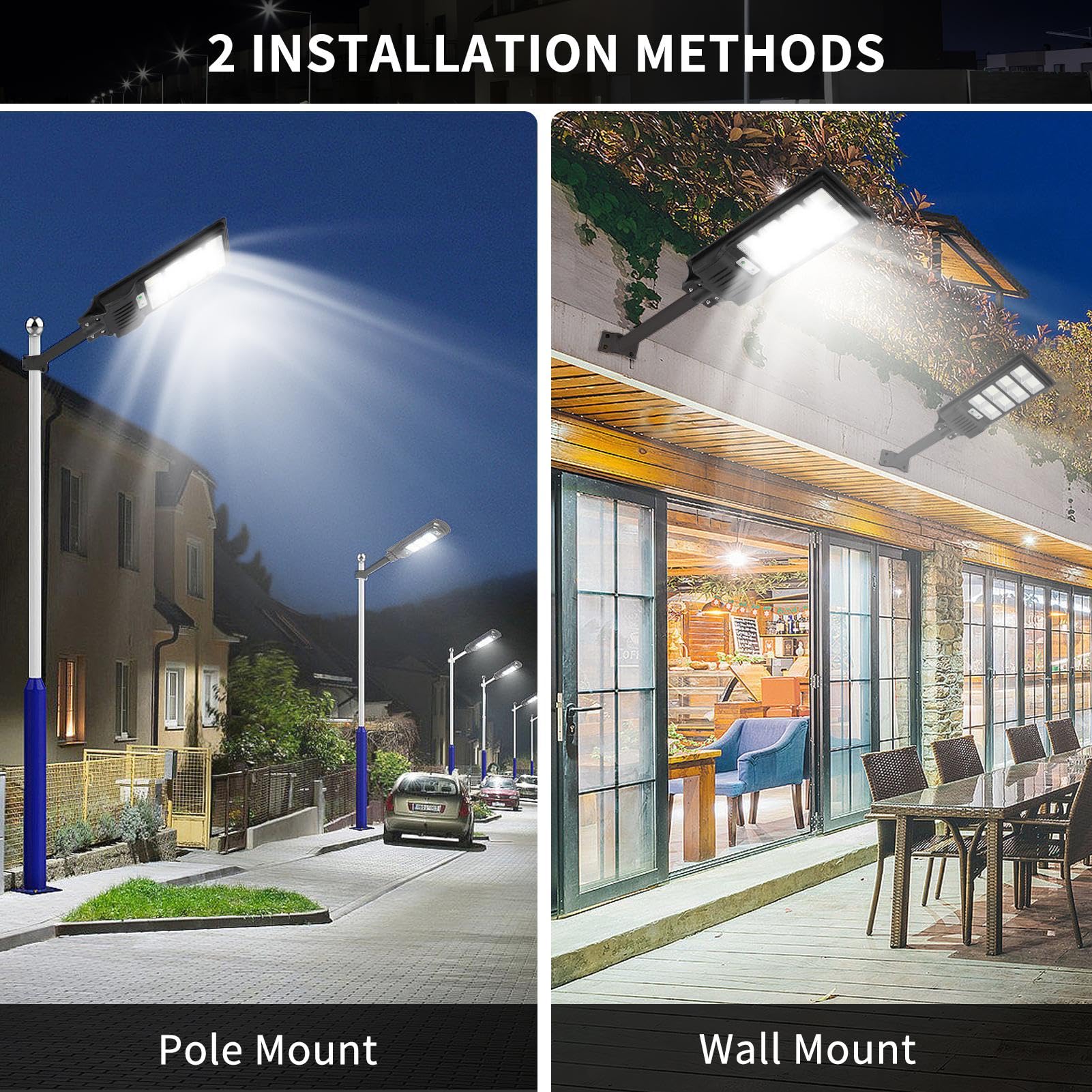 papasbox 2 Stück 400W LED Solar Straßenlaterne mit Fernbedienung | Solarbetriebene 6500K Straßenlampe Wandleuchte mit Bewegungsmelder Sensor | Außen Wegeleuchte im Freien Straßenleuchte, ZB9900802