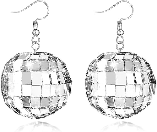 Aretes de bola de discoteca para mujer, aretes de bola de discoteca de los años 60 o 70, aretes de Halloween para mujer, accesorios de disfraz de