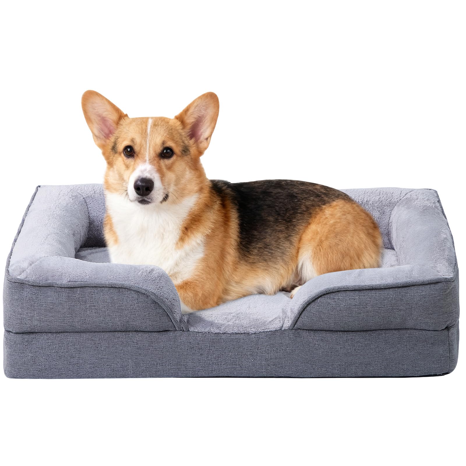 Makigued Orthopedic Dog Bed for Medium Dogs Egg Crate Foam Pet Sofa with Waterproof Liner, Removable Washable Cover, Nonslip Bottom, Cozy Couch for Small Medium Dogs, 28.0X 22.8X 6.7 in, Grey