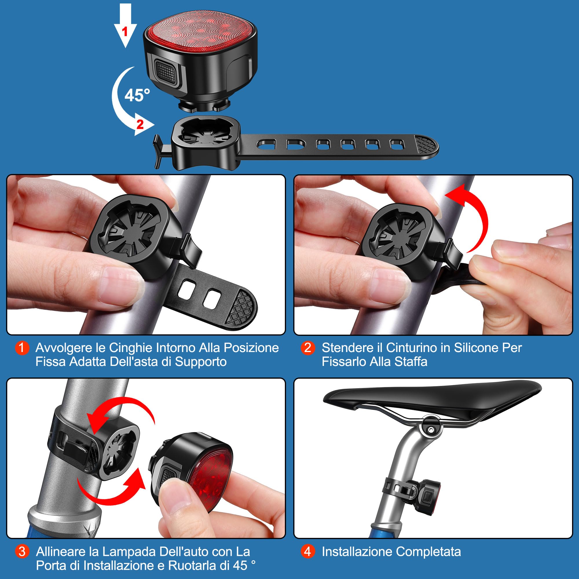 Luci Bici Anteriore E Posteriore USB - 8 Modalità, IP65 Impermeabile, 200CFM, Per MTB E Strada - Foto 8