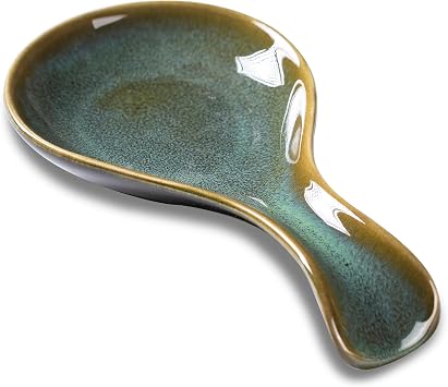 Ceramic Spoon Rest for Stove Top, 8 Inches Large Spoon Holder for Kitchen Counter, Porcelain Utensil Rest, Housewarming Christmas Gift, Dishwasher Safe Heat-Resistant, Aurora Green1 PC