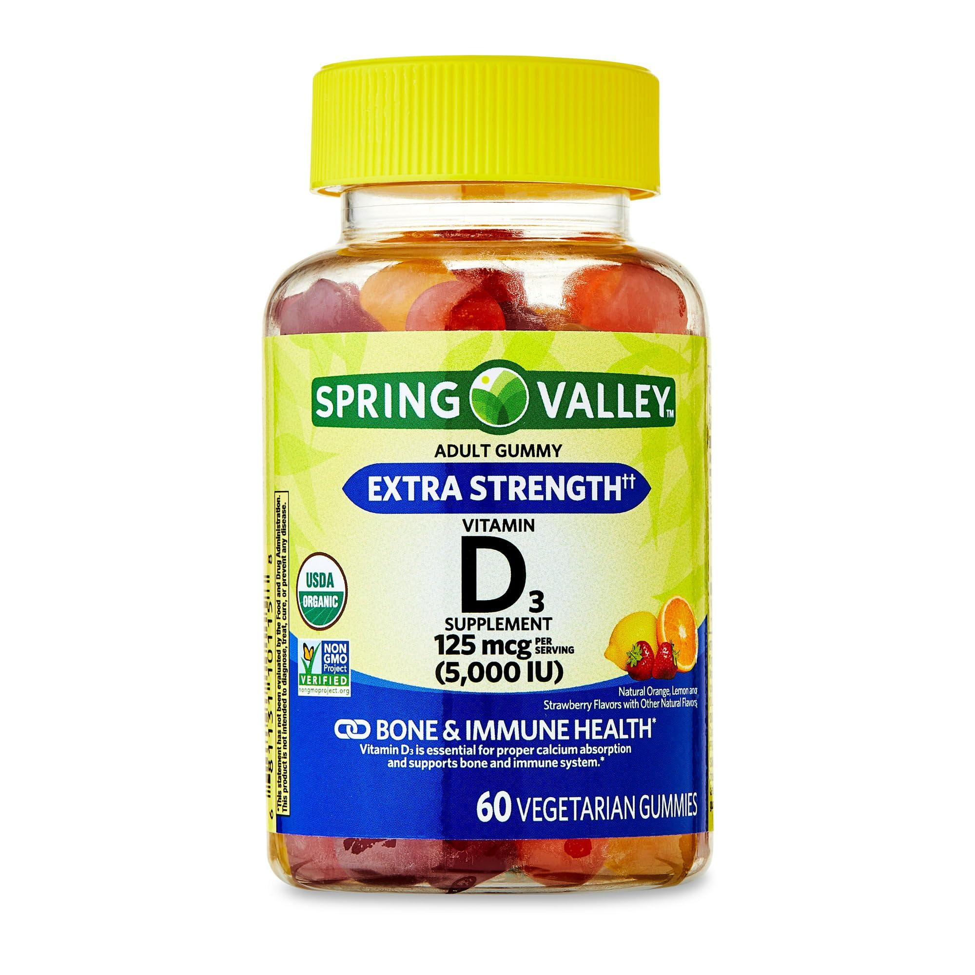 IKJExtra Strength Vitamin D3 Bone & Immune Health Dietary Supplement Vegetarian Gummies, 125 mcg (5,000 IU), 60 Count