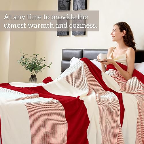 Miniatura 10 de Homelike Moment Manta de forro polar para sofá, verde salvia, de 60 x 80 pulgadas, suave, acogedora, a rayas verdes y blancas, para sofá y cama,